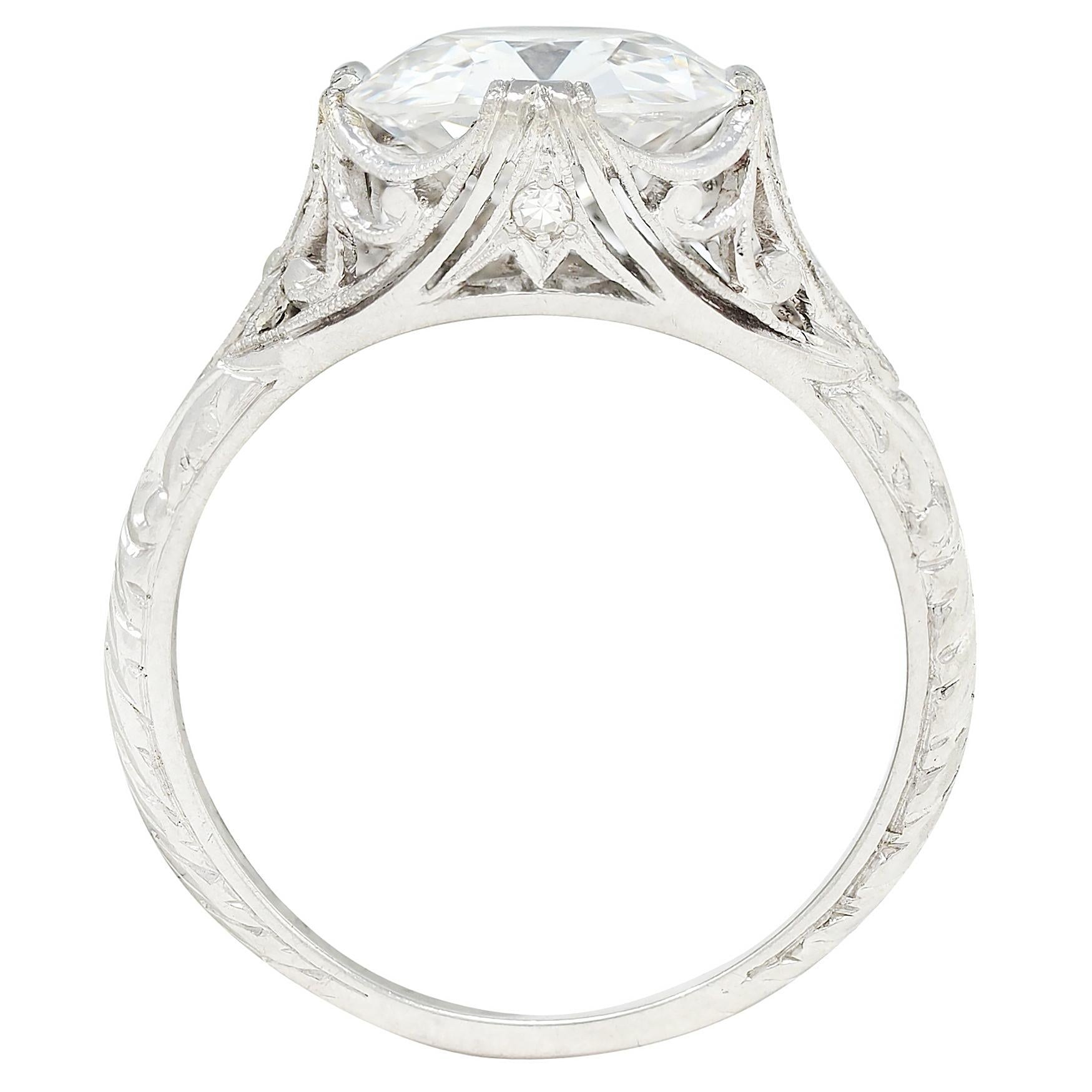 Edwardian 2.45 CTW Old Mine Cut Diamond Platinum Vintage Engagement Ring GIA