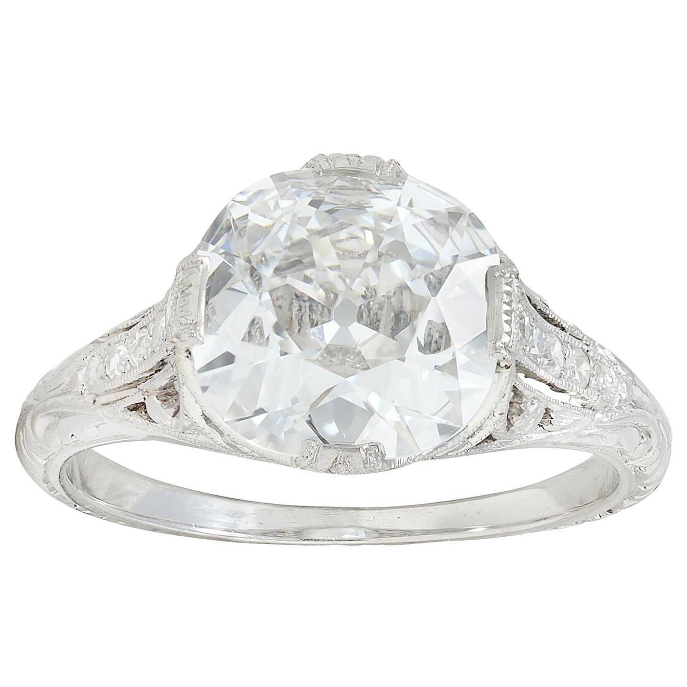 Edwardian 2.45 CTW Old Mine Cut Diamond Platinum Vintage Engagement Ring GIA