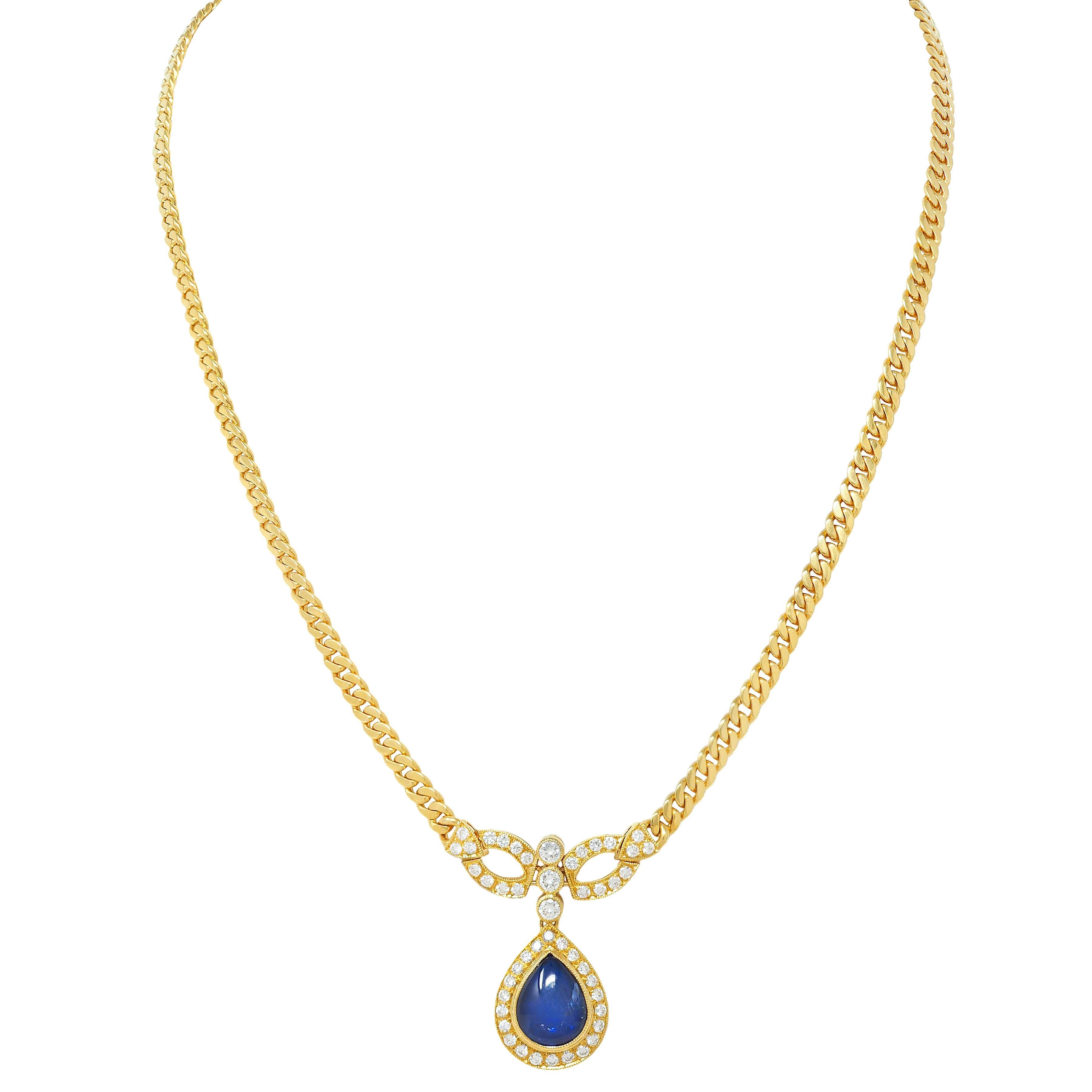 Vintage 7.70 CTW Sapphire Diamond 22K Yellow Gold Drop Station Necklace