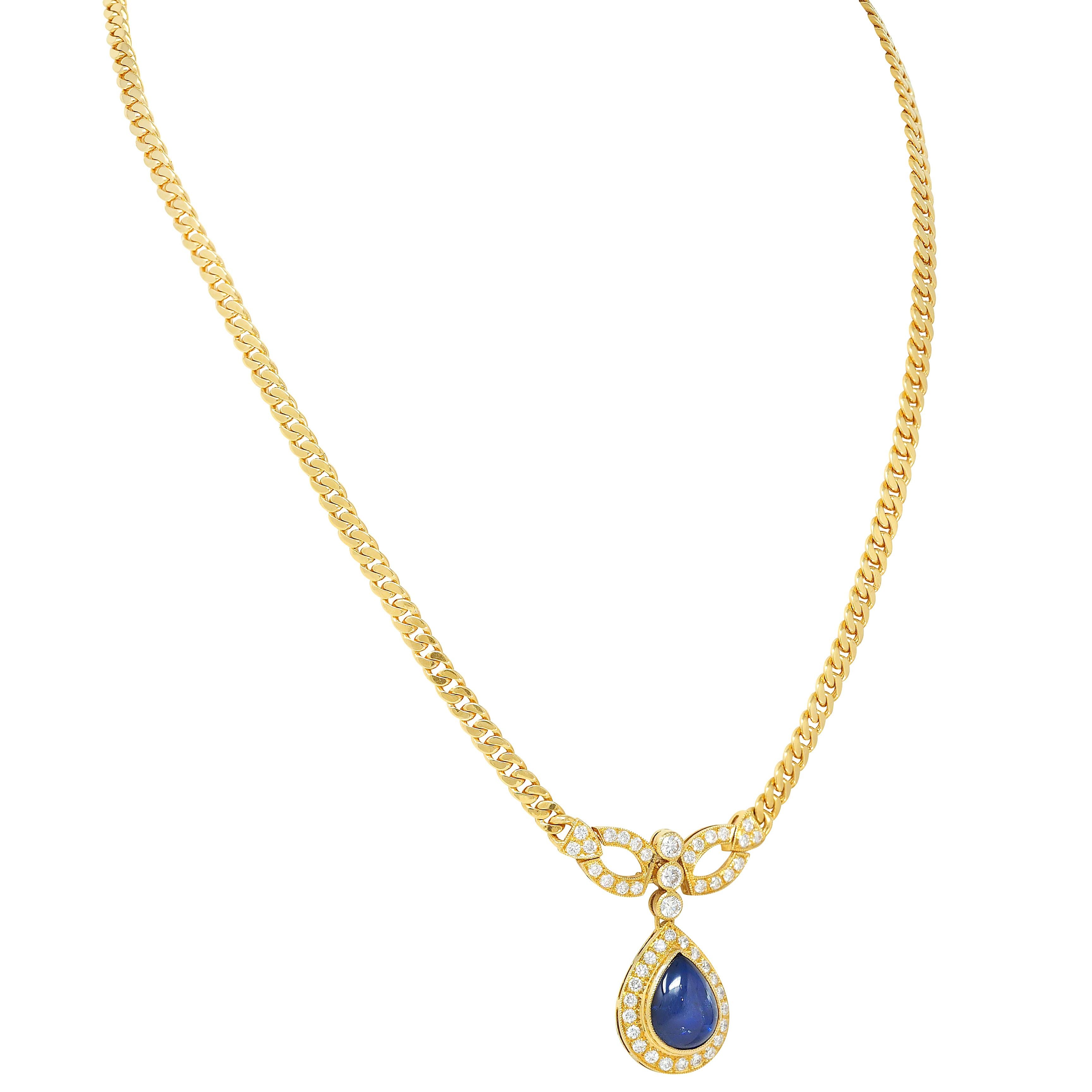 Vintage 7.70 CTW Sapphire Diamond 22K Yellow Gold Drop Station Necklace