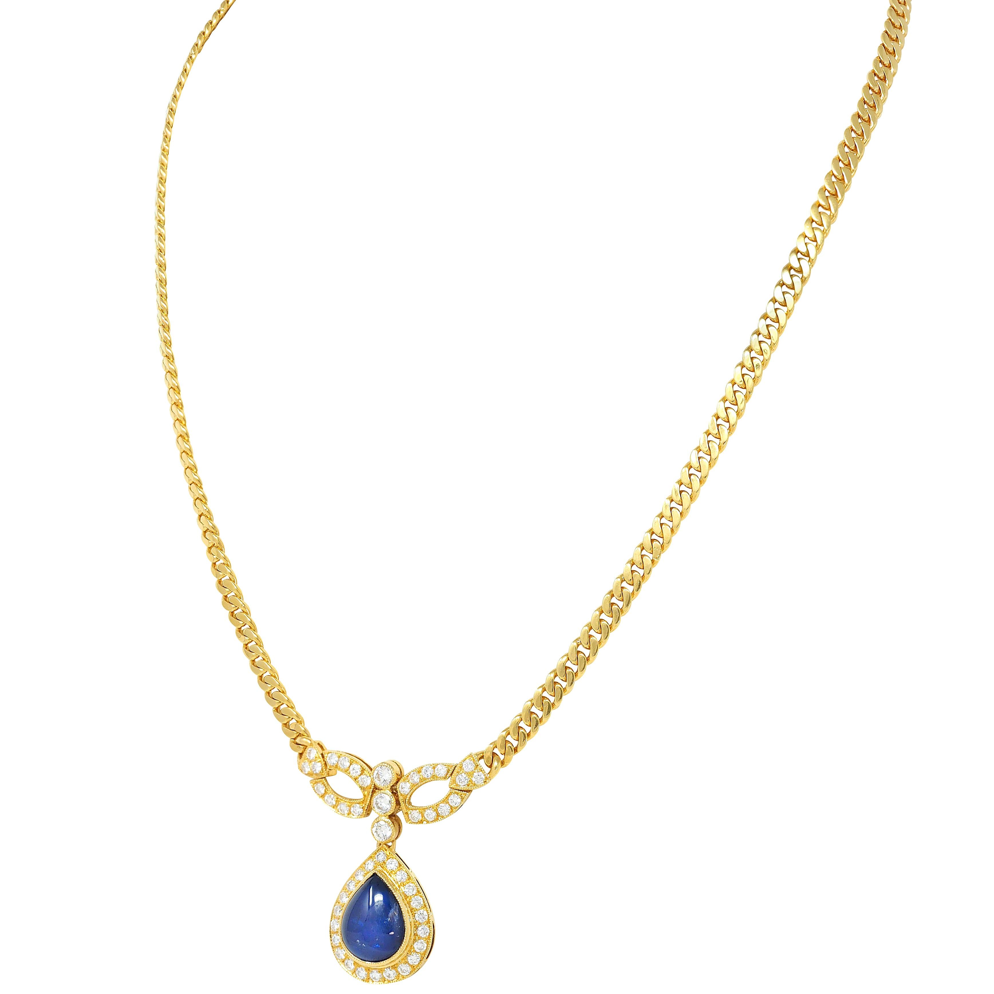 Vintage 7.70 CTW Sapphire Diamond 22K Yellow Gold Drop Station Necklace