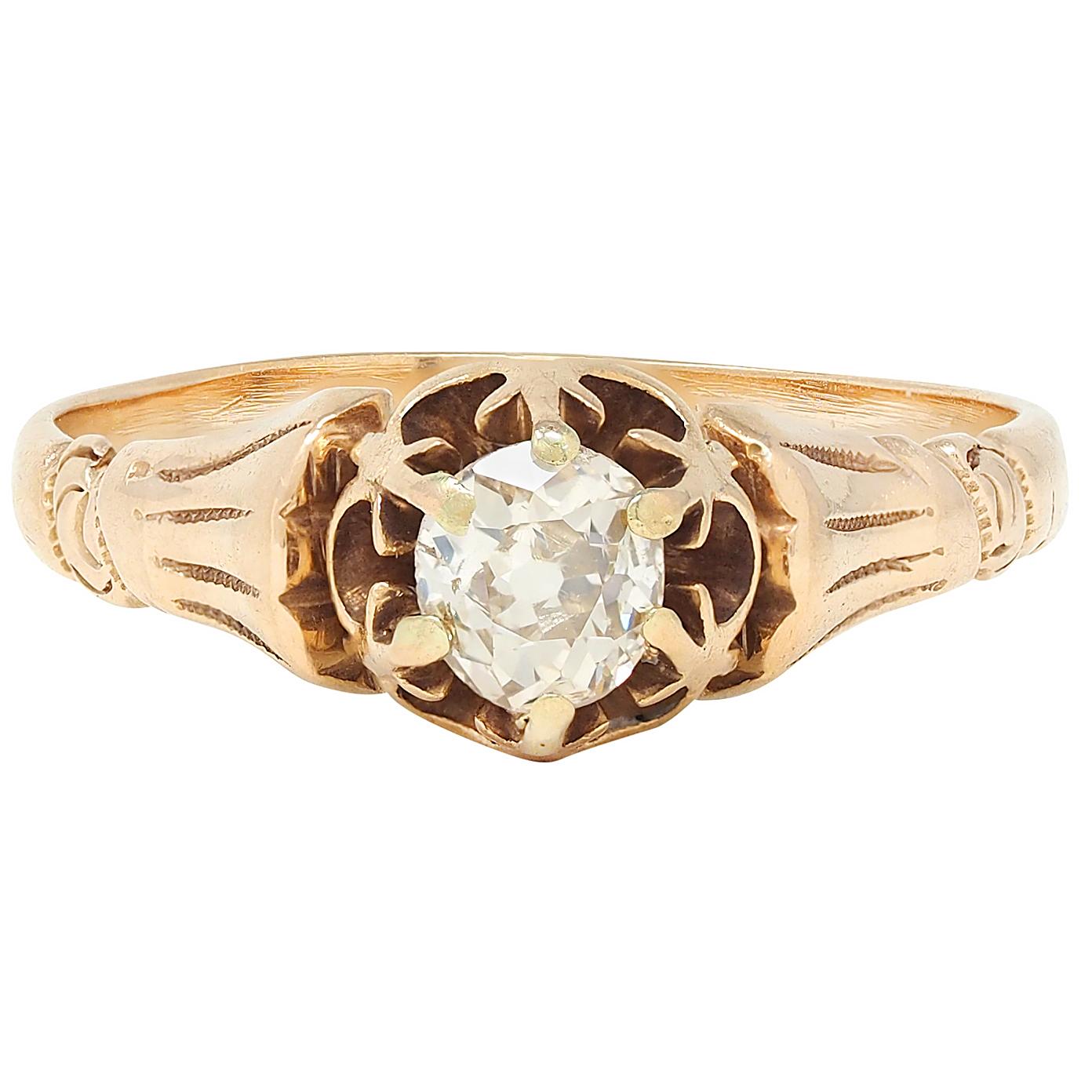Victorian Woods & Sons 0.38 CTW  Diamond 14K Gold Antique Tassel Engagement Ring