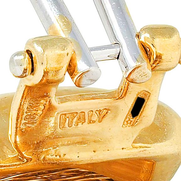 Contemporary Diamond 18 Karat Two-Tone Gold Woven Mesh J-Hoop Earrings