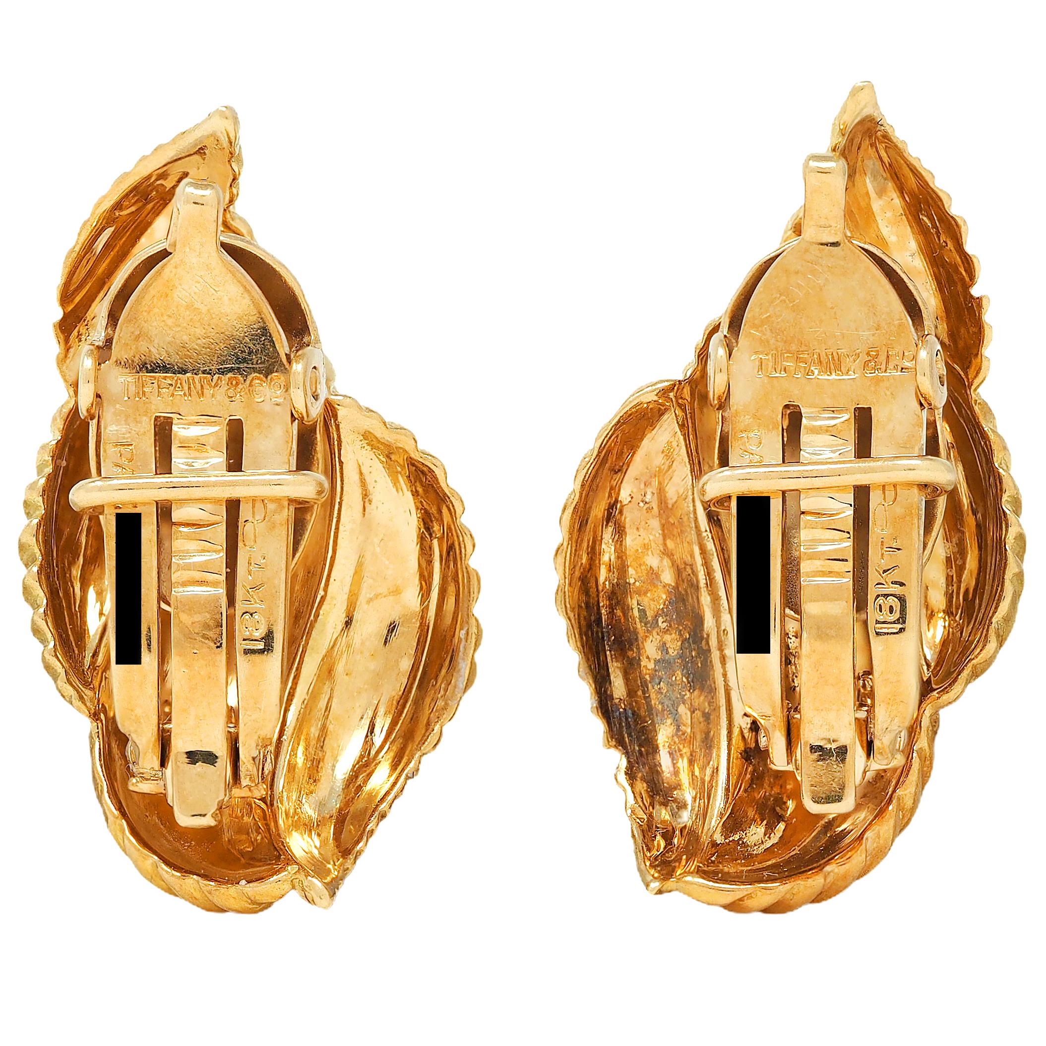 Tiffany & Co. 1950's 18 Karat Yellow Gold Vintage Swirl Ear-Clip Earrings