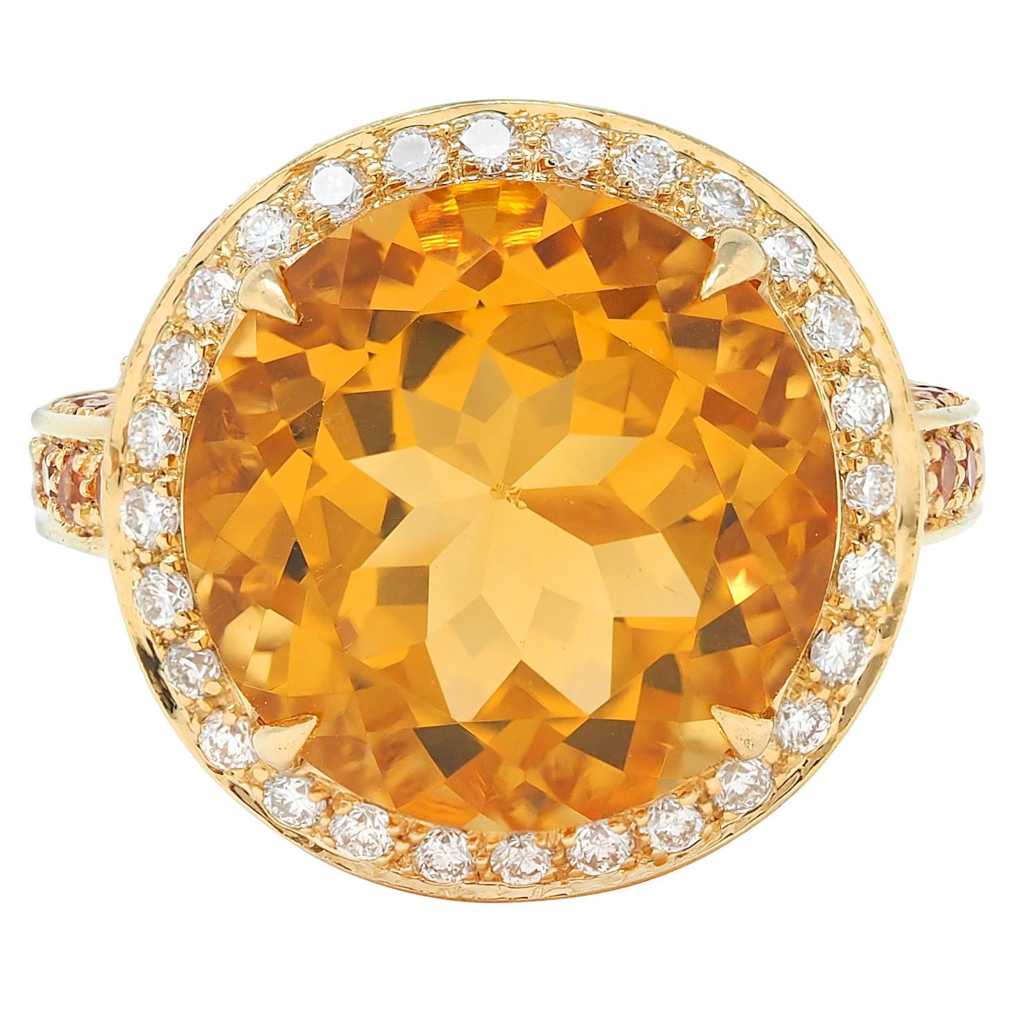 Contemporary Citrine Diamond Sapphire 18 Karat Yellow Gold Cocktail Ring
