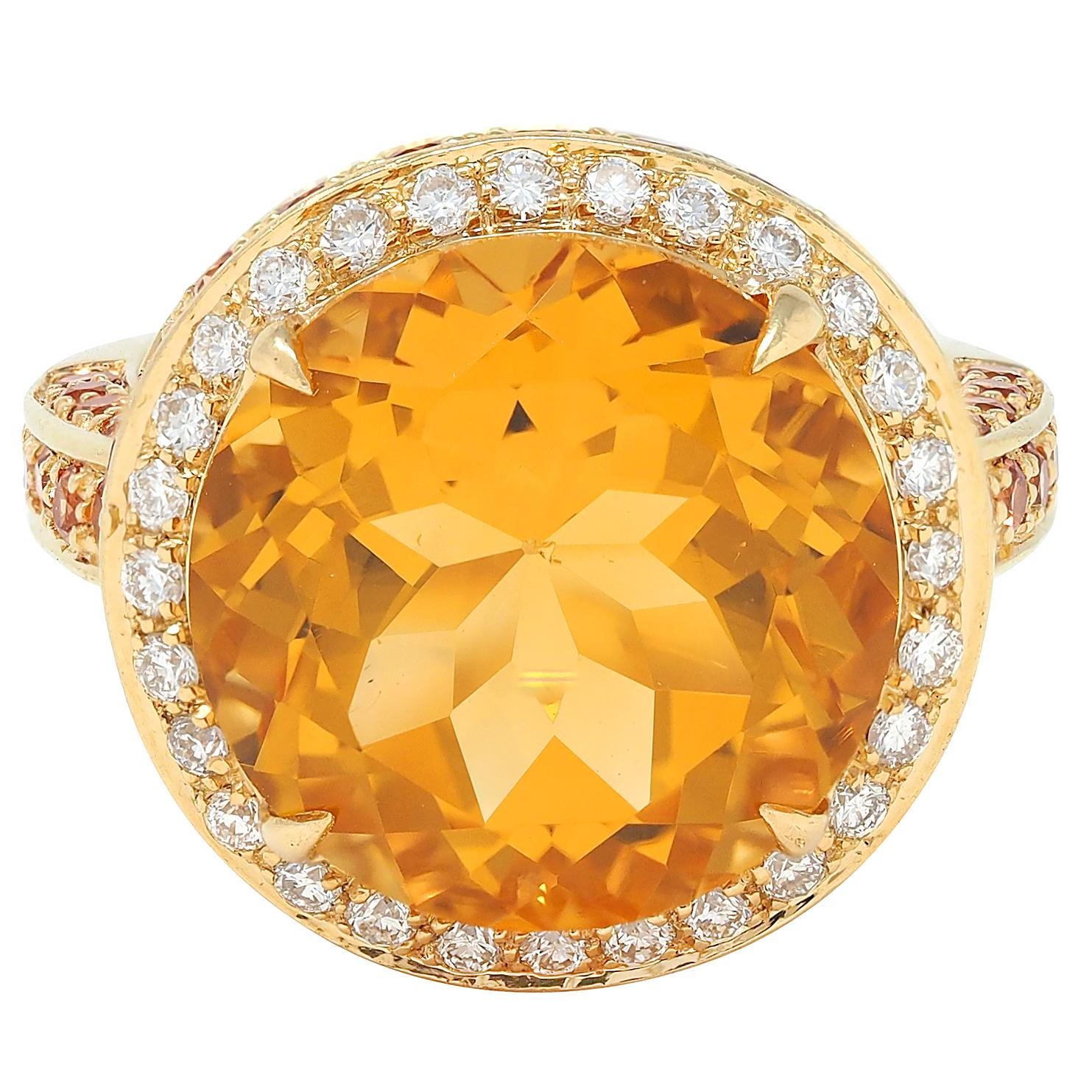 Contemporary Citrine Diamond Sapphire 18 Karat Yellow Gold Cocktail Ring