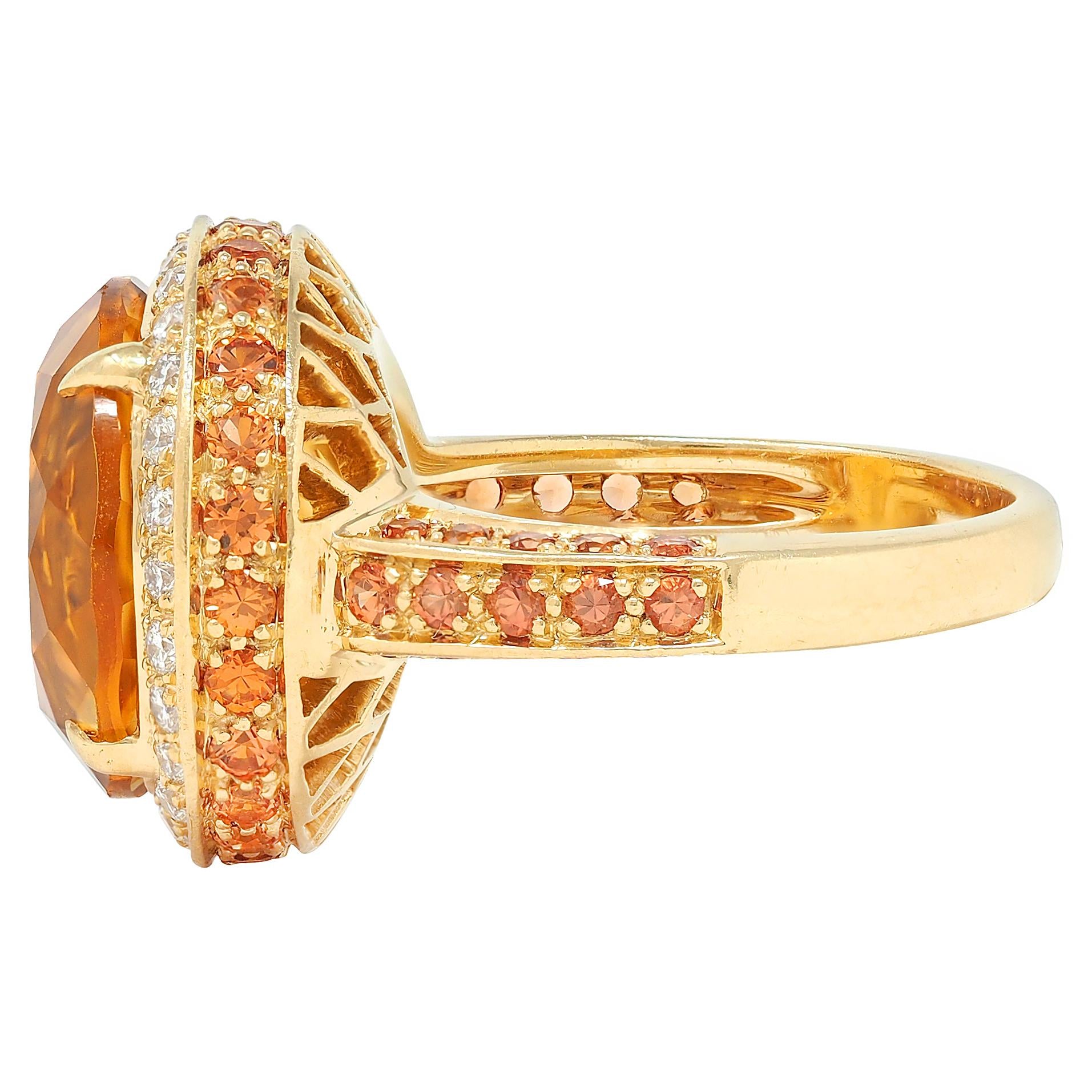 Contemporary Citrine Diamond Sapphire 18 Karat Yellow Gold Cocktail Ring