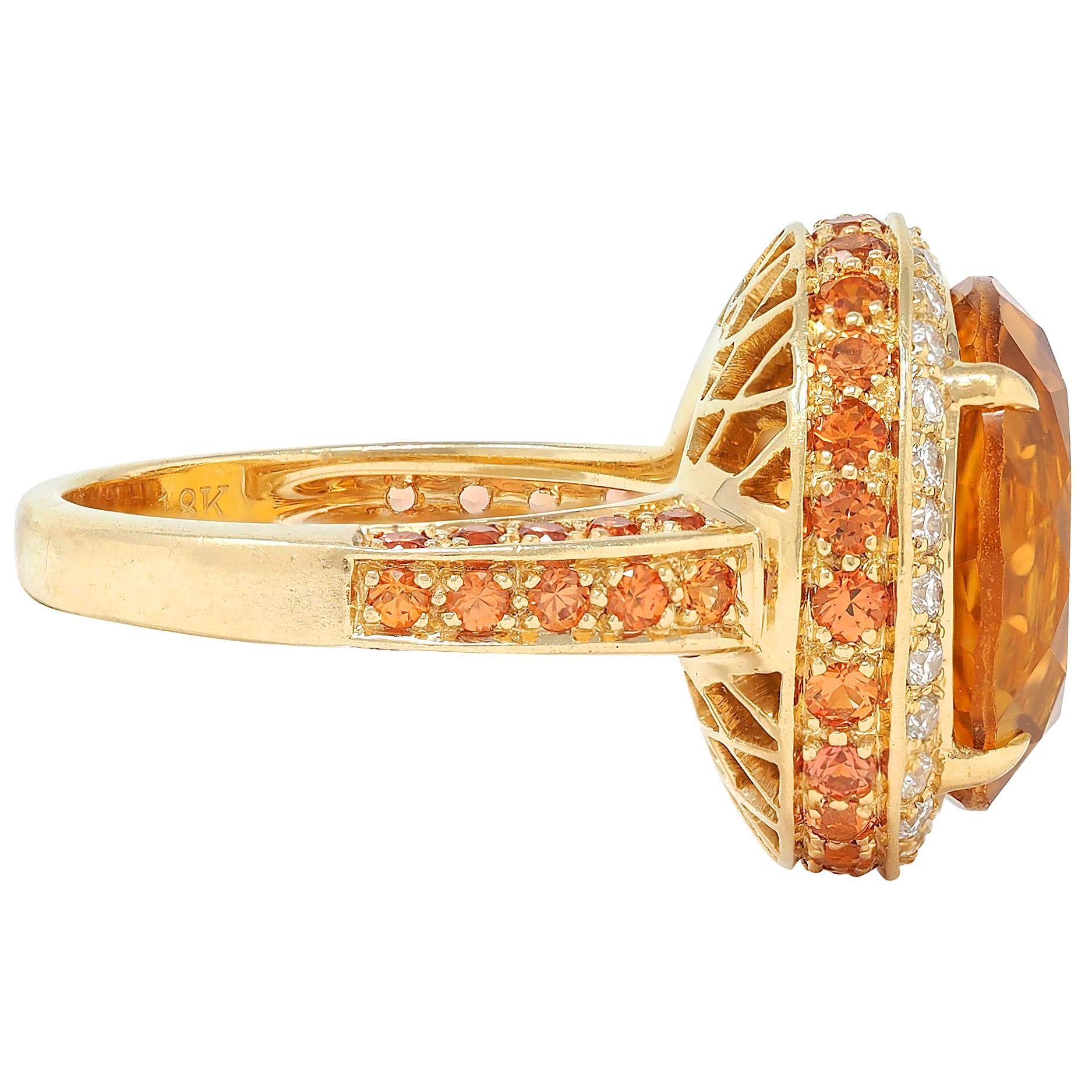 Contemporary Citrine Diamond Sapphire 18 Karat Yellow Gold Cocktail Ring
