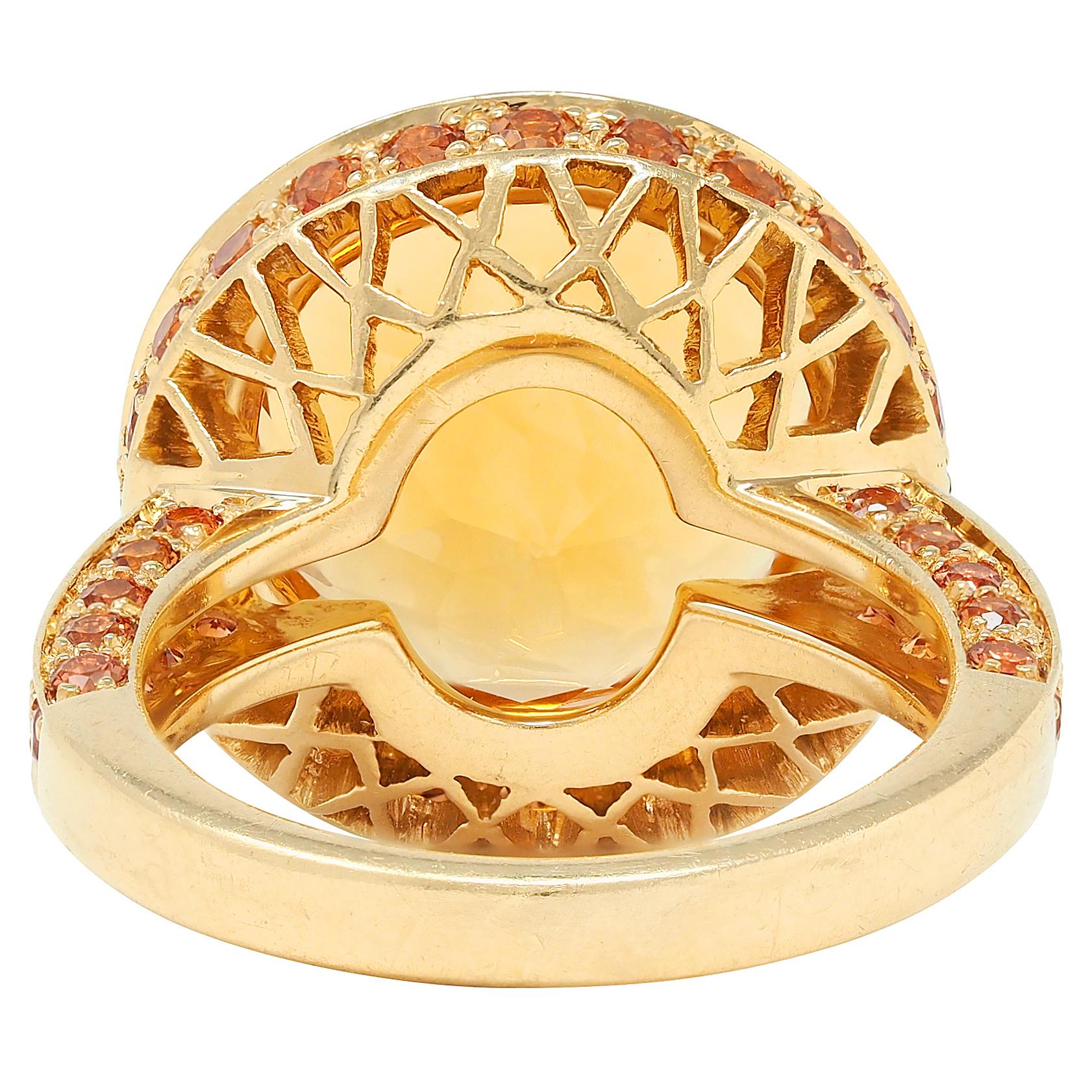 Contemporary Citrine Diamond Sapphire 18 Karat Yellow Gold Cocktail Ring