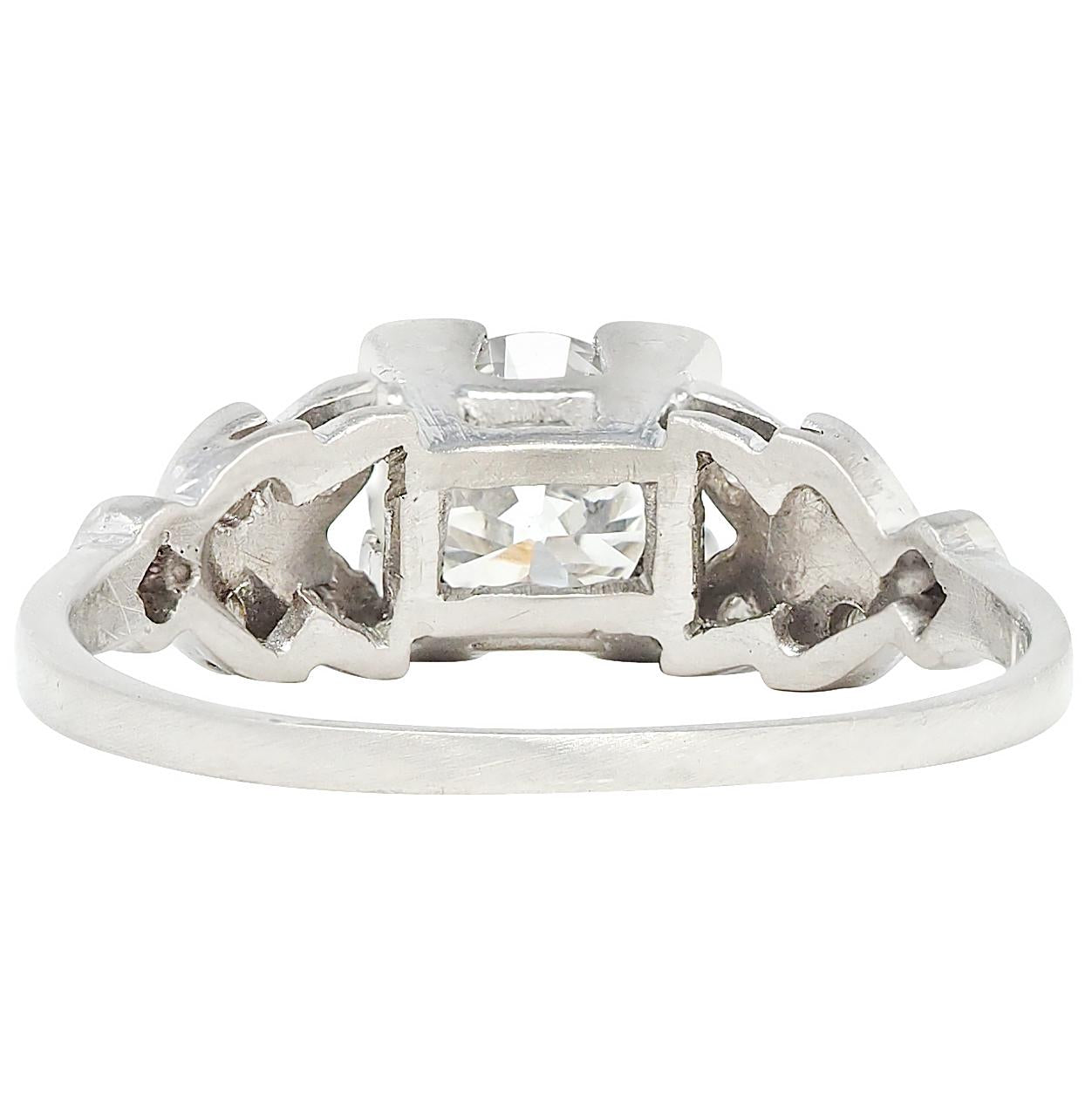 Art Deco 1.05 CTW Old European Diamond Platinum Vintage Foliate Engagement Ring