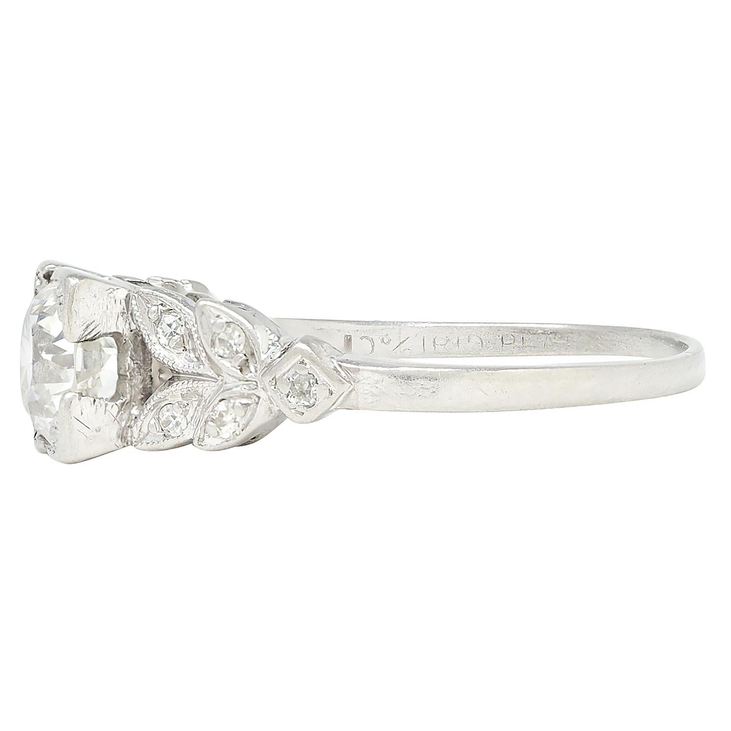 Art Deco 1.05 CTW Old European Diamond Platinum Vintage Foliate Engagement Ring