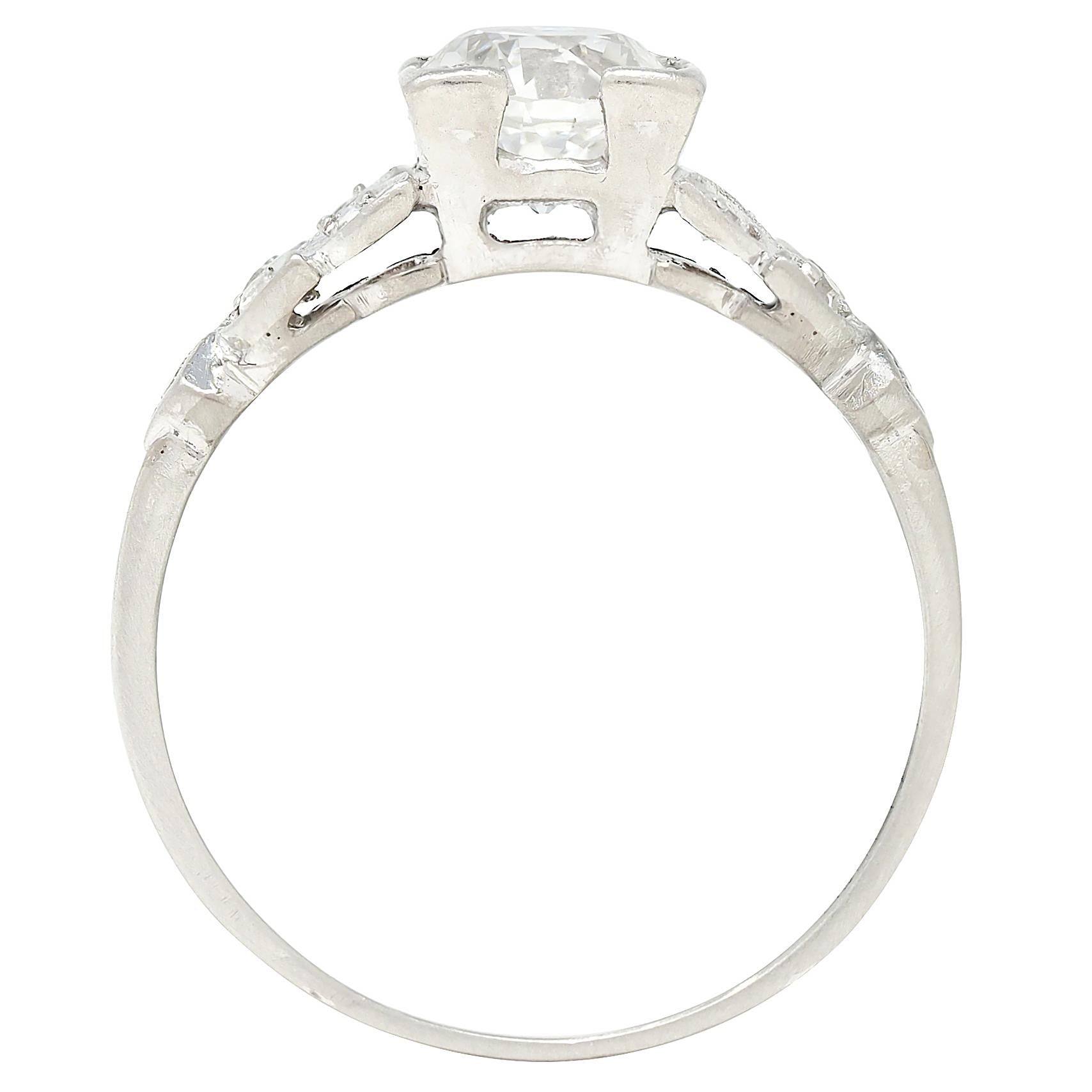 Art Deco 1.05 CTW Old European Diamond Platinum Vintage Foliate Engagement Ring