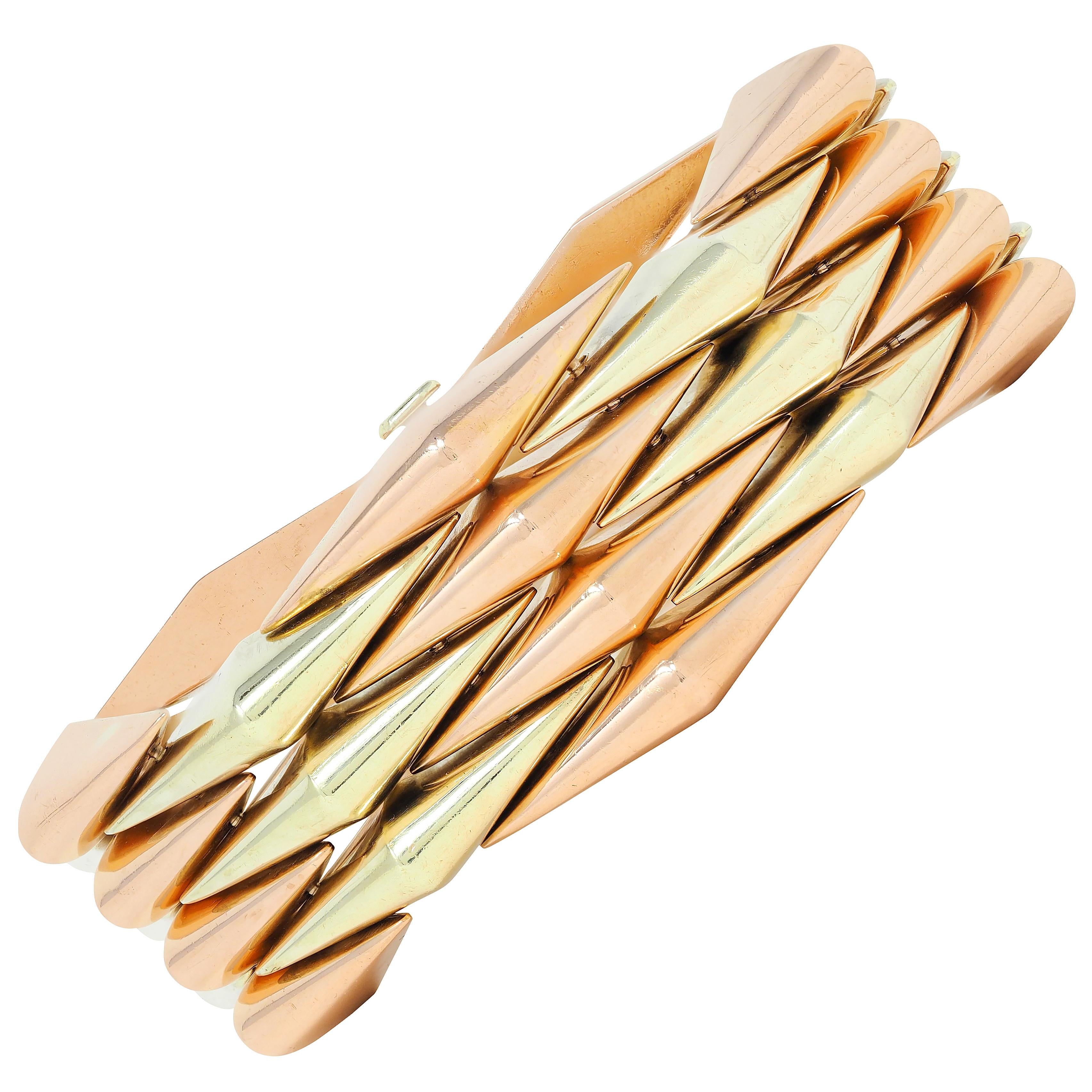 Cartier Retro 14 Karat Two-Tone Yellow Rose Gold Vintage Tank Bracelet
