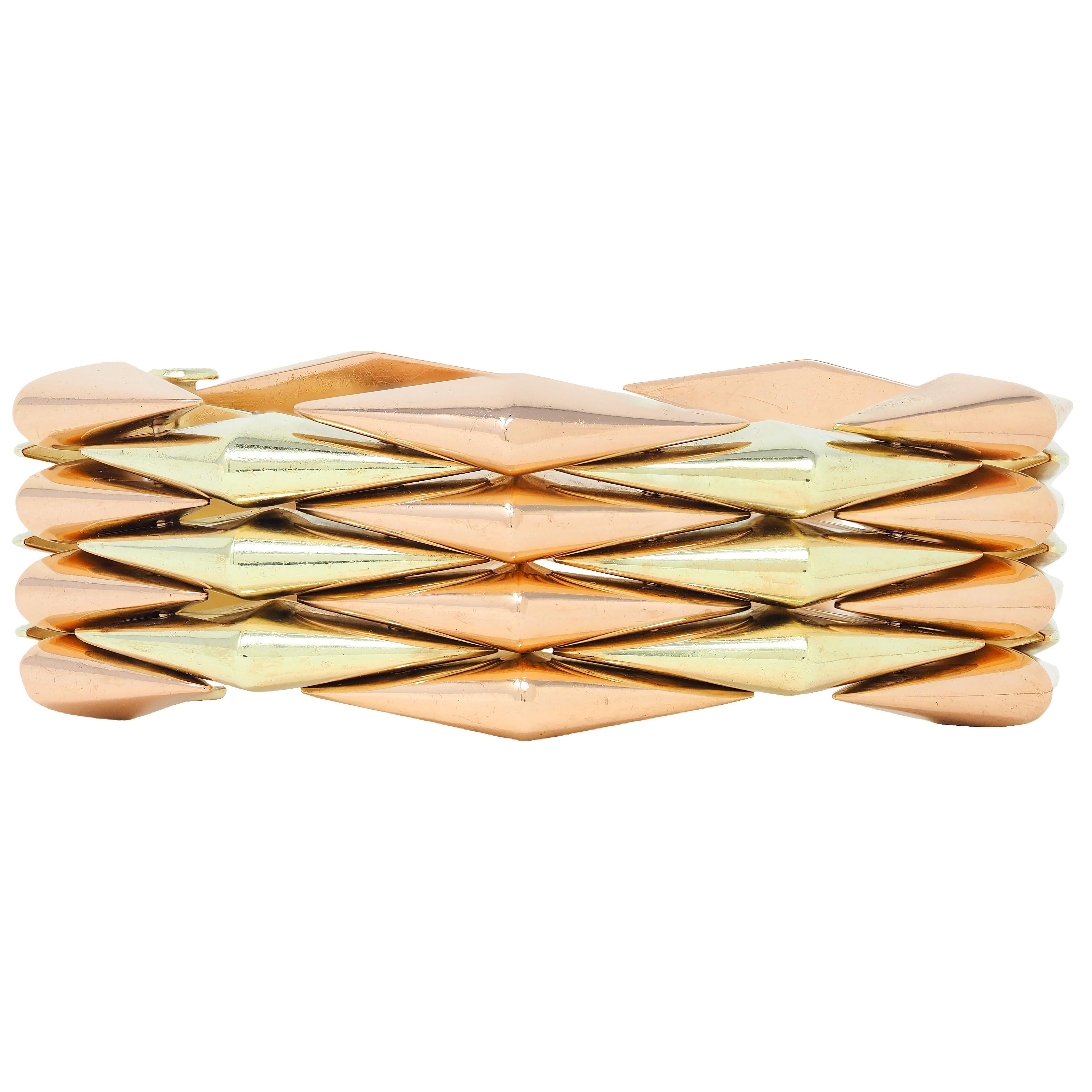 Cartier Retro 14 Karat Two-Tone Yellow Rose Gold Vintage Tank Bracelet