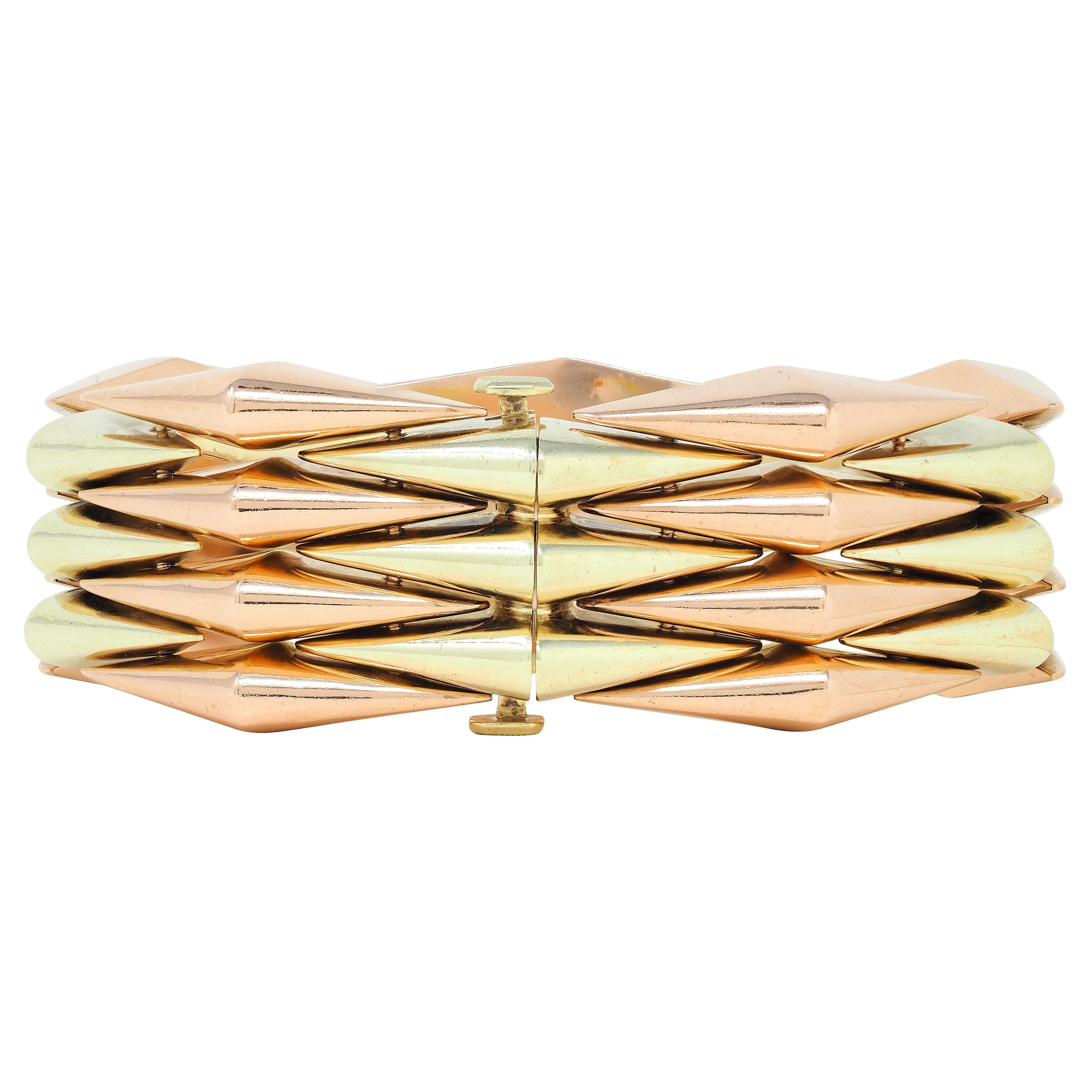 Cartier Retro 14 Karat Two-Tone Yellow Rose Gold Vintage Tank Bracelet
