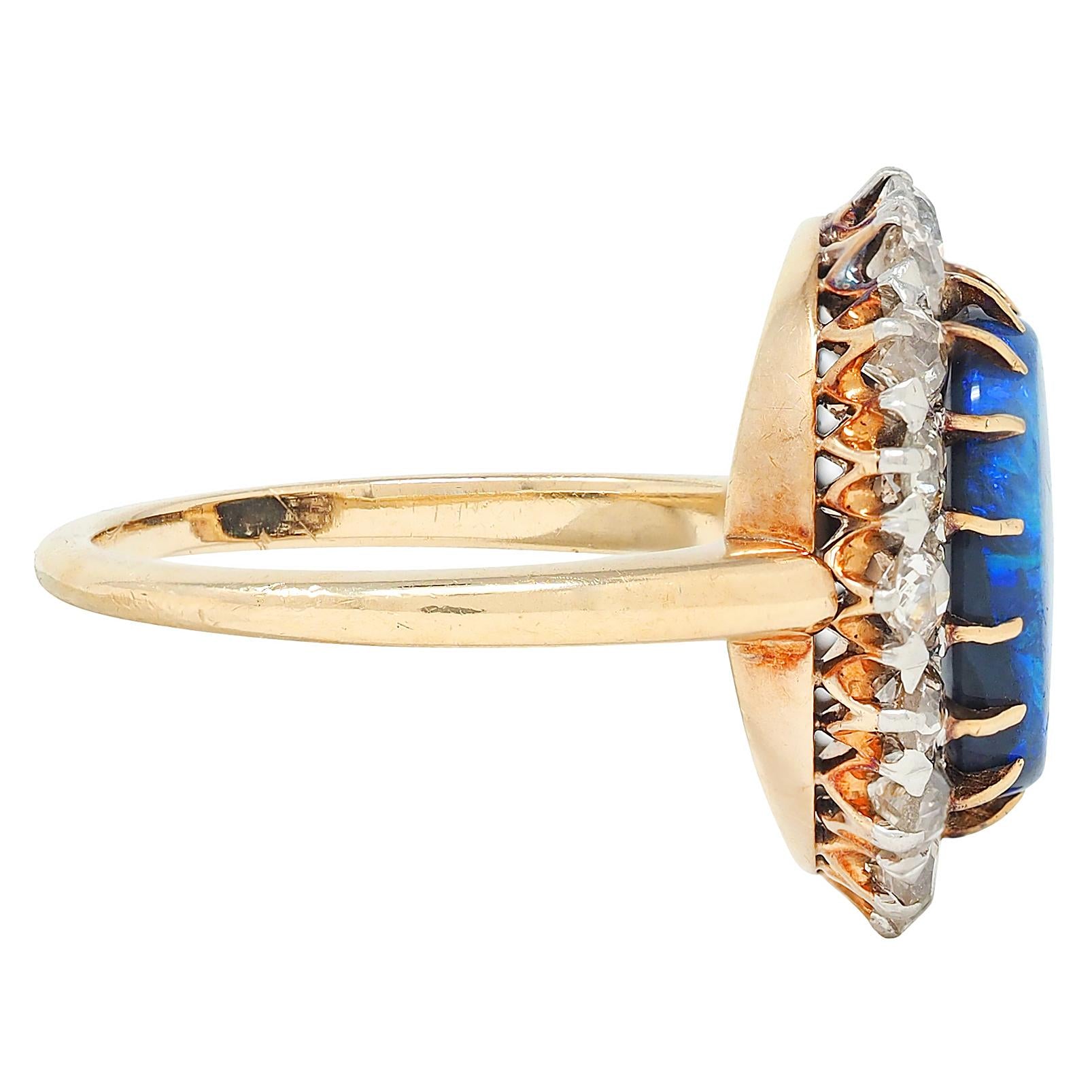 Edwardian 1.36 CTW Diamond Black Opal Platinum 14K Gold Antique Halo Ring