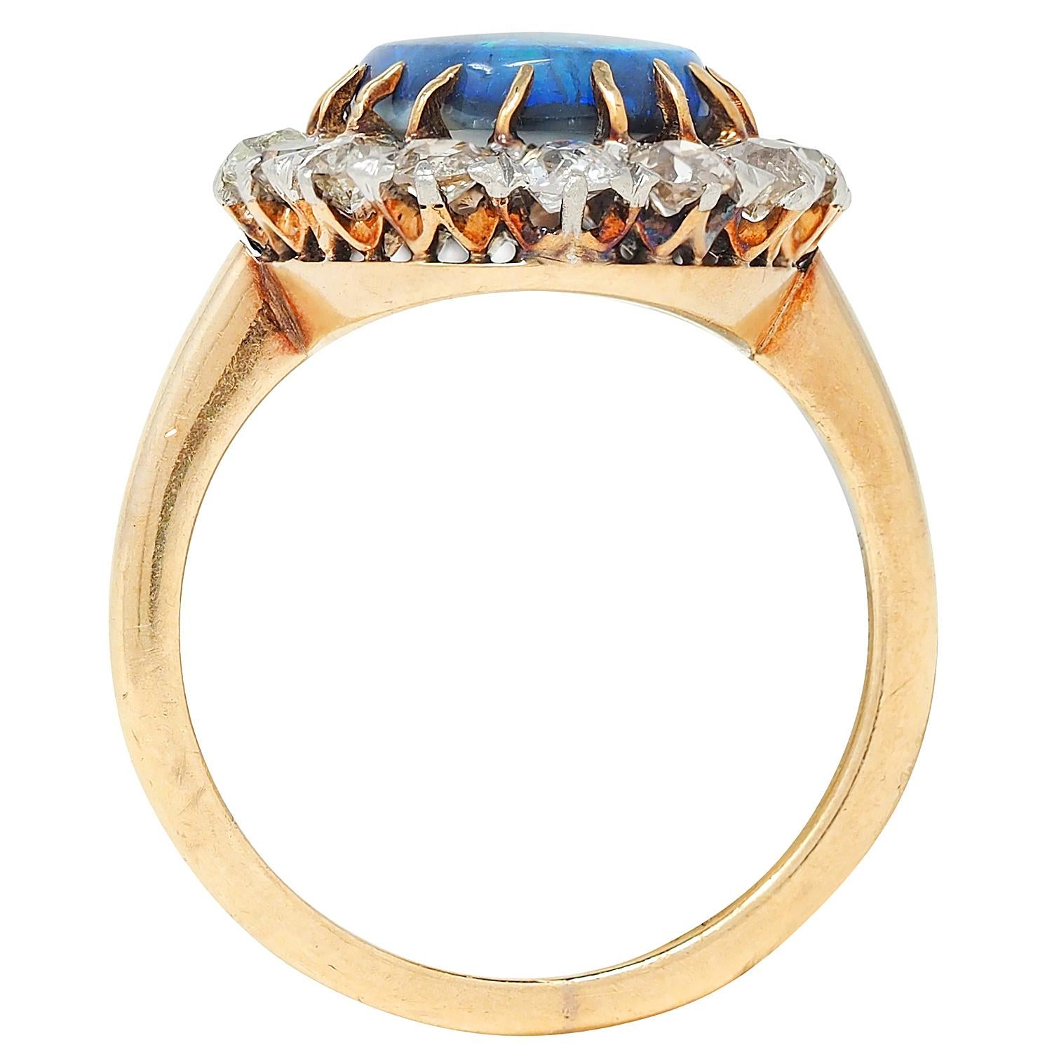 Edwardian 1.36 CTW Diamond Black Opal Platinum 14K Gold Antique Halo Ring