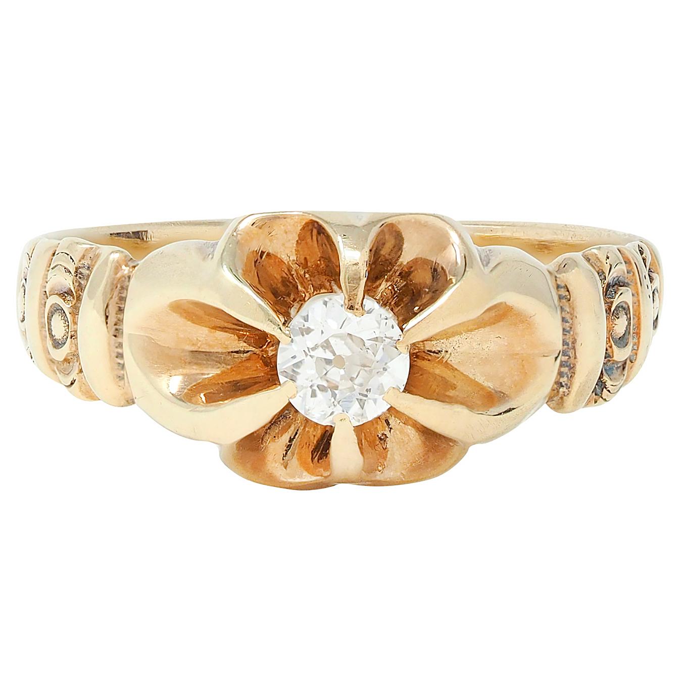 Victorian 0.15 CTW 14 Karat Yellow Gold Antique Belcher Engagement Ring