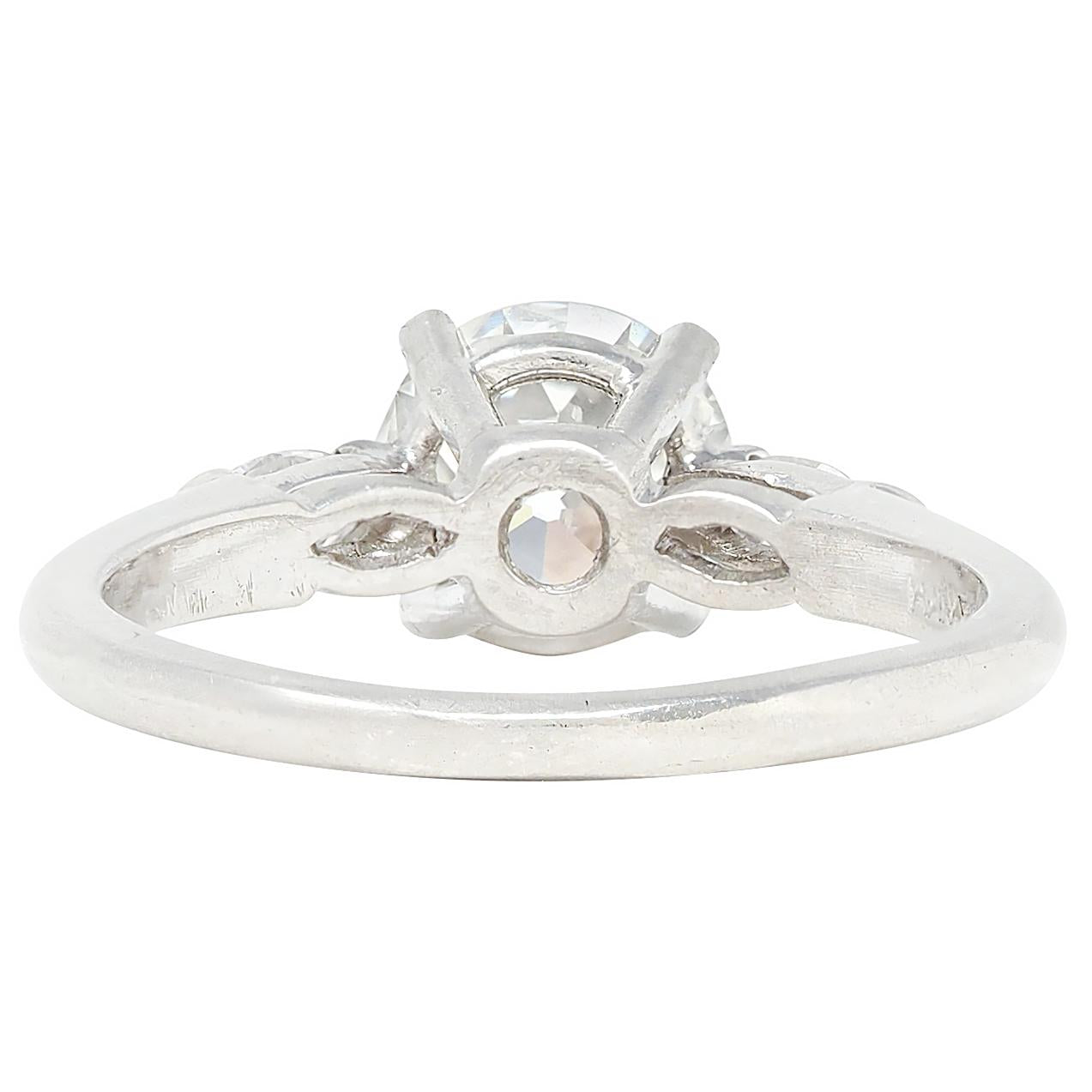 Mid-Century 1.43 CTW Diamond Platinum Vintage Three Stone Engagement Ring GIA