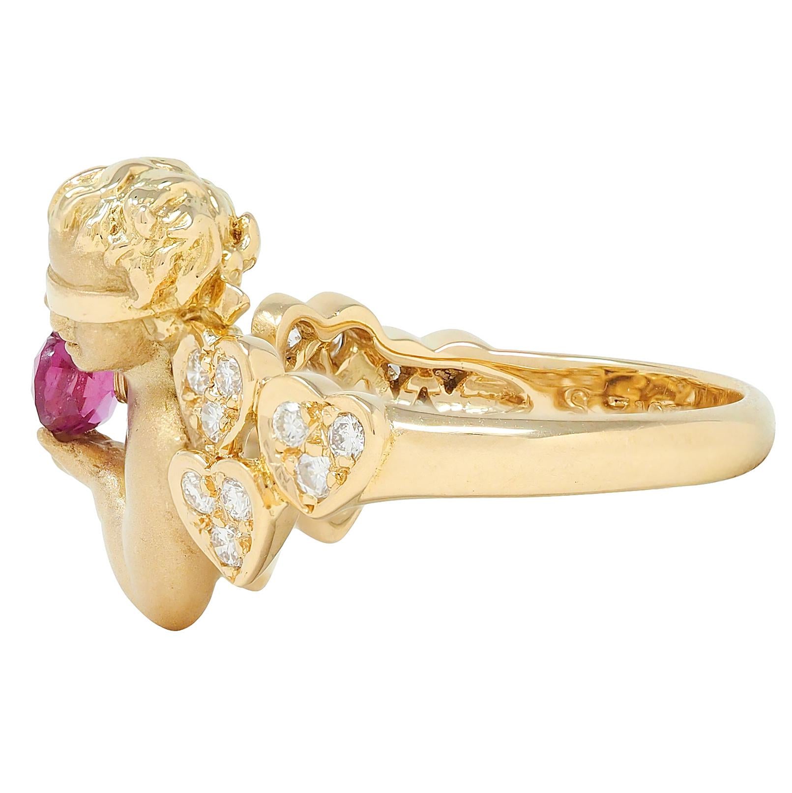 Carrera Y Carrera Ruby Diamond 18K Gold Love Is Blind Cherub Heart Ring