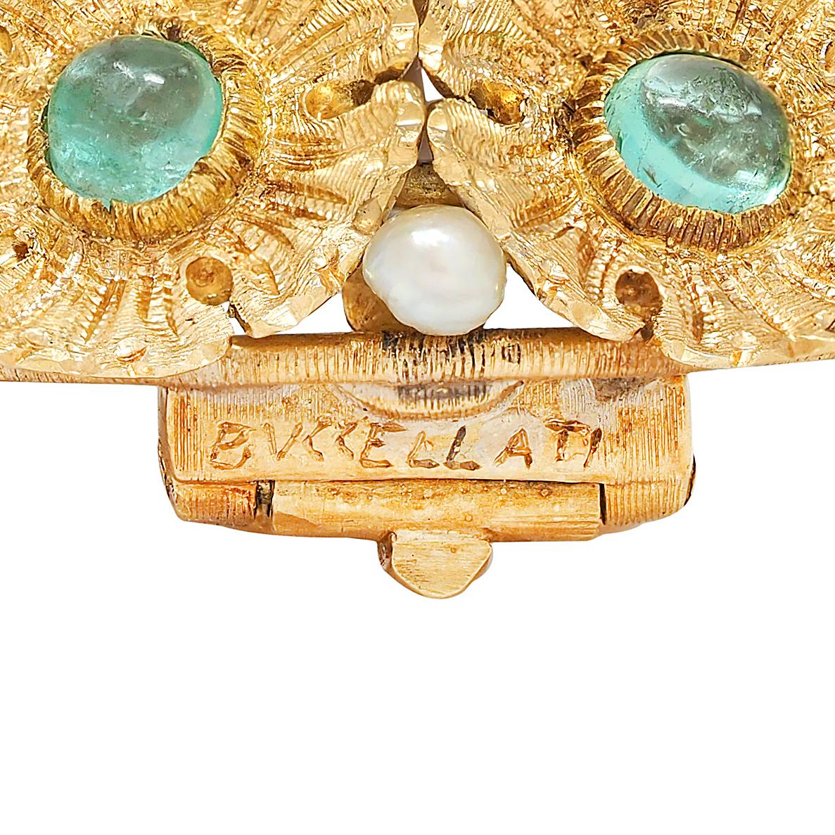 Buccellati 1960's Emerald Pearl 18 Karat Yellow Gold Vintage Flower Brooch