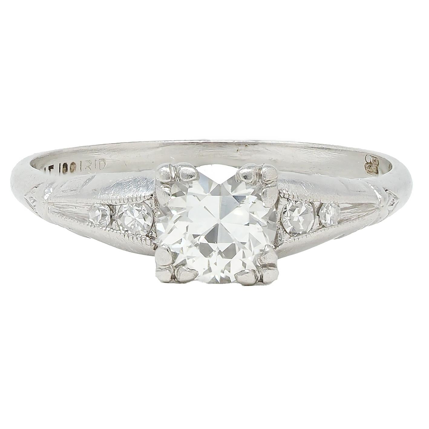 Retro 0.55 CTW Diamond 18 Karat White Gold Vintage Engagement Ring