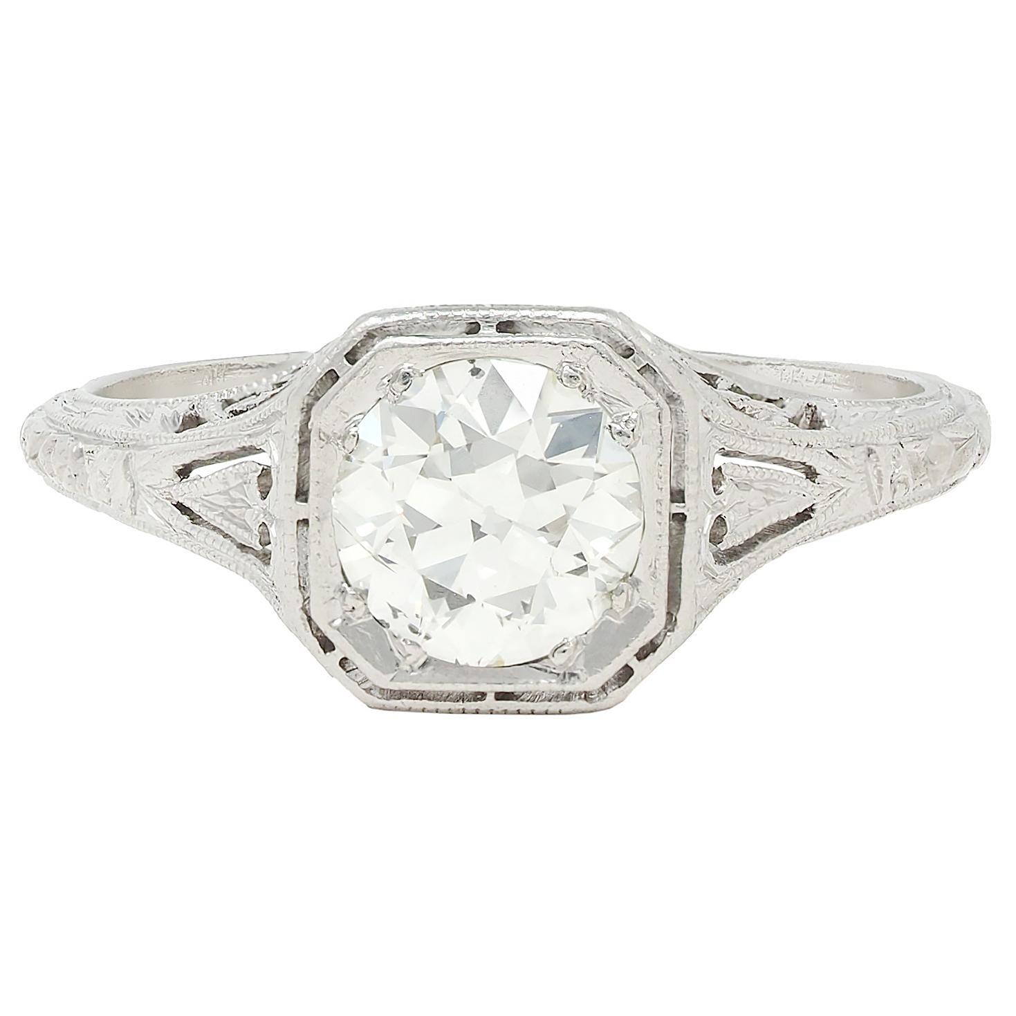 Belle Époque 1.01 CTW European Diamond Platinum Antique Garland Engagement Ring