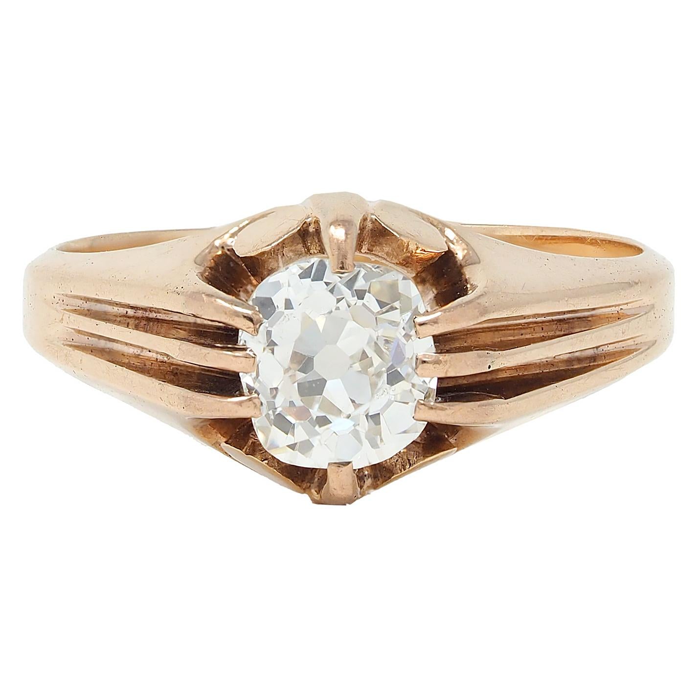 Victorian 0.80 CTW Old Mine Diamond 14K Gold Antique Belcher Engagement Ring
