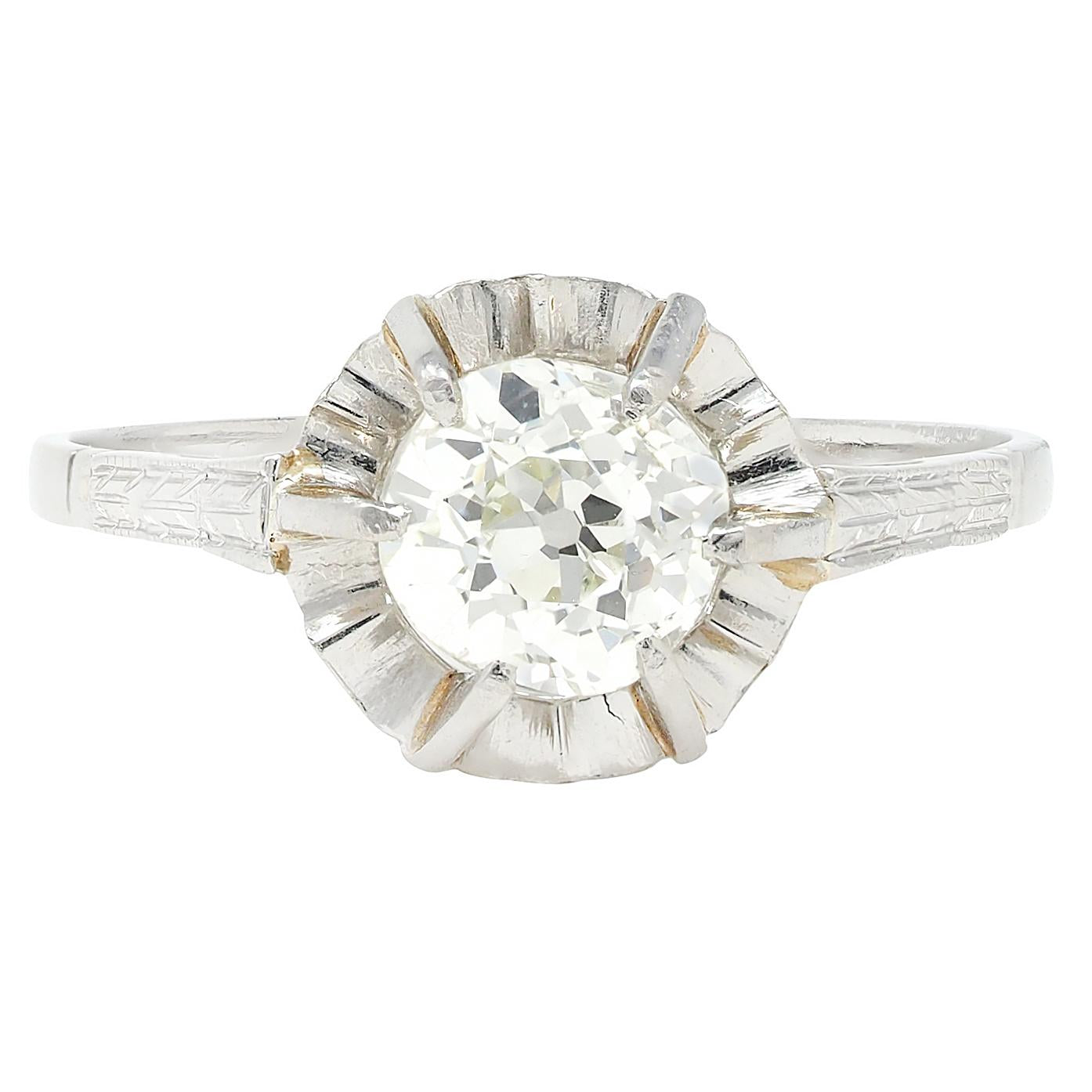 Art Deco Old Mine Cut Diamond Platinum Vintage Belcher Solitaire Engagement Ring