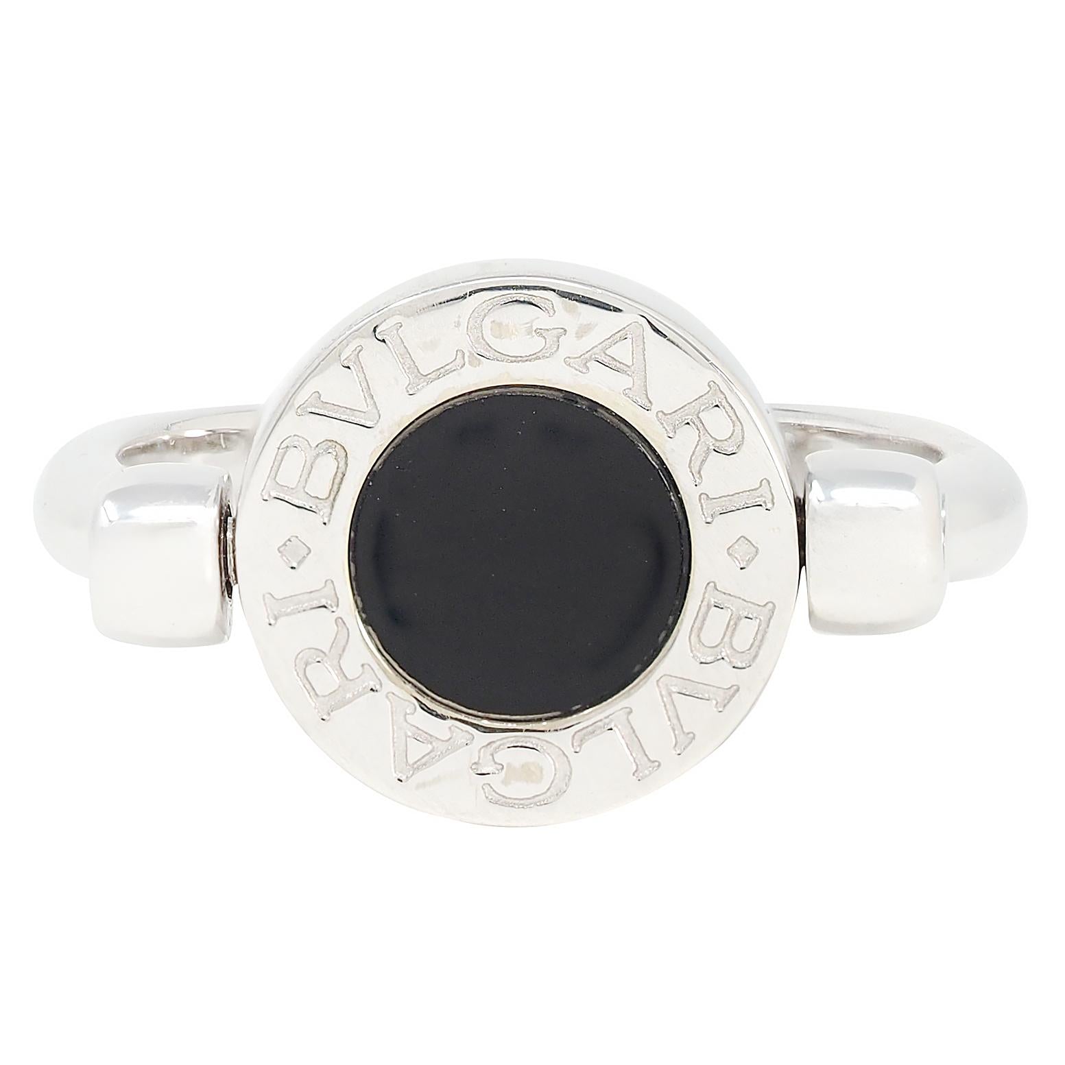 Bulgari Diamond Onyx 18 Karat White Gold Flip Signet Ring