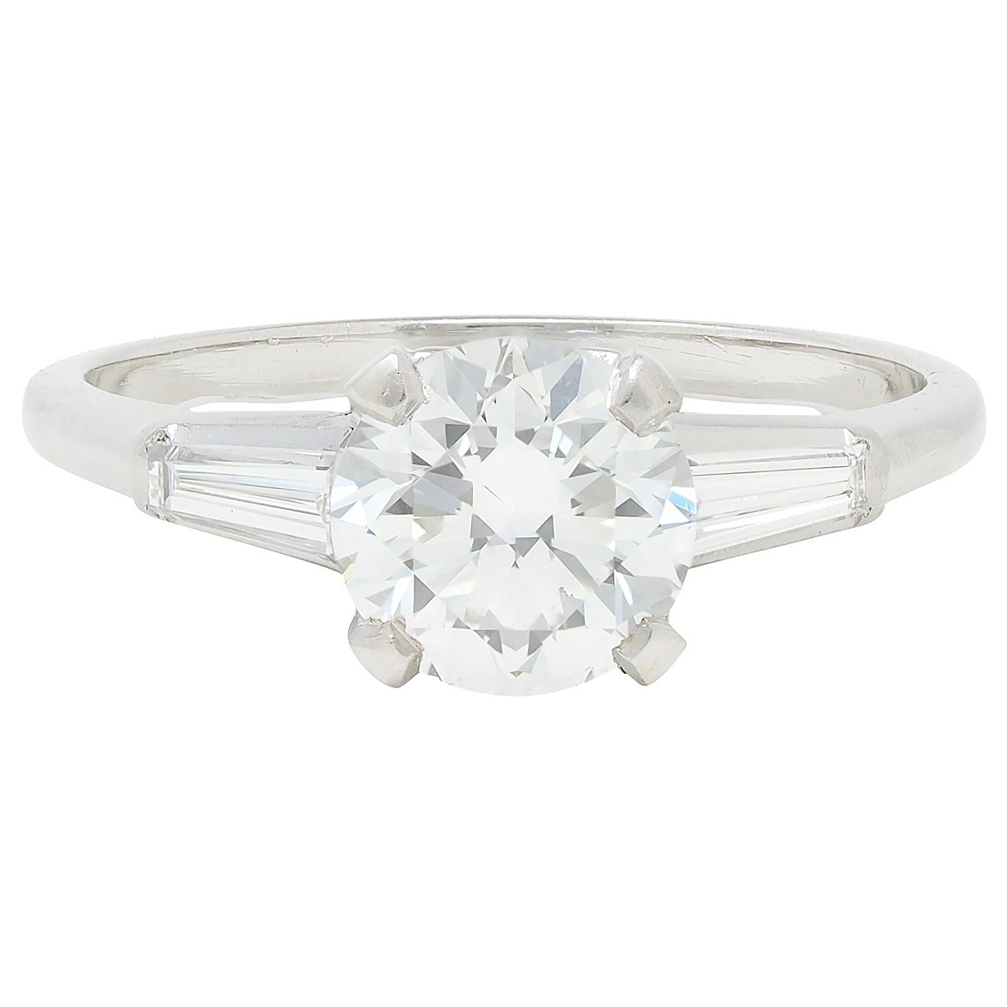 Mid-Century 1.80 CTW Diamond Platinum Vintage Three Stone Engagement Ring GIA