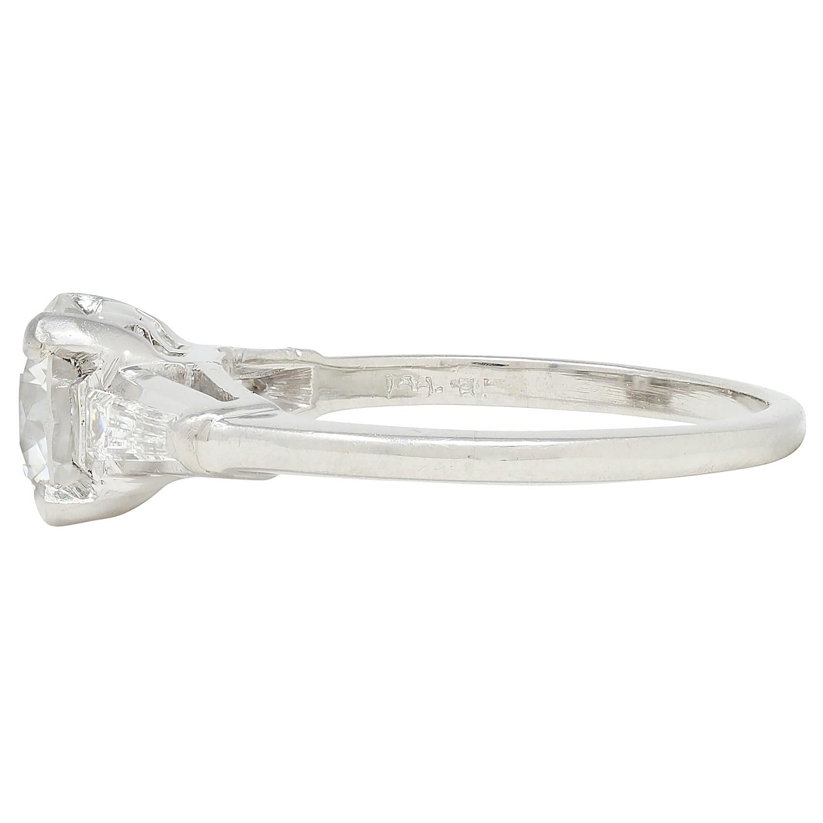 Mid-Century 1.80 CTW Diamond Platinum Vintage Three Stone Engagement Ring GIA