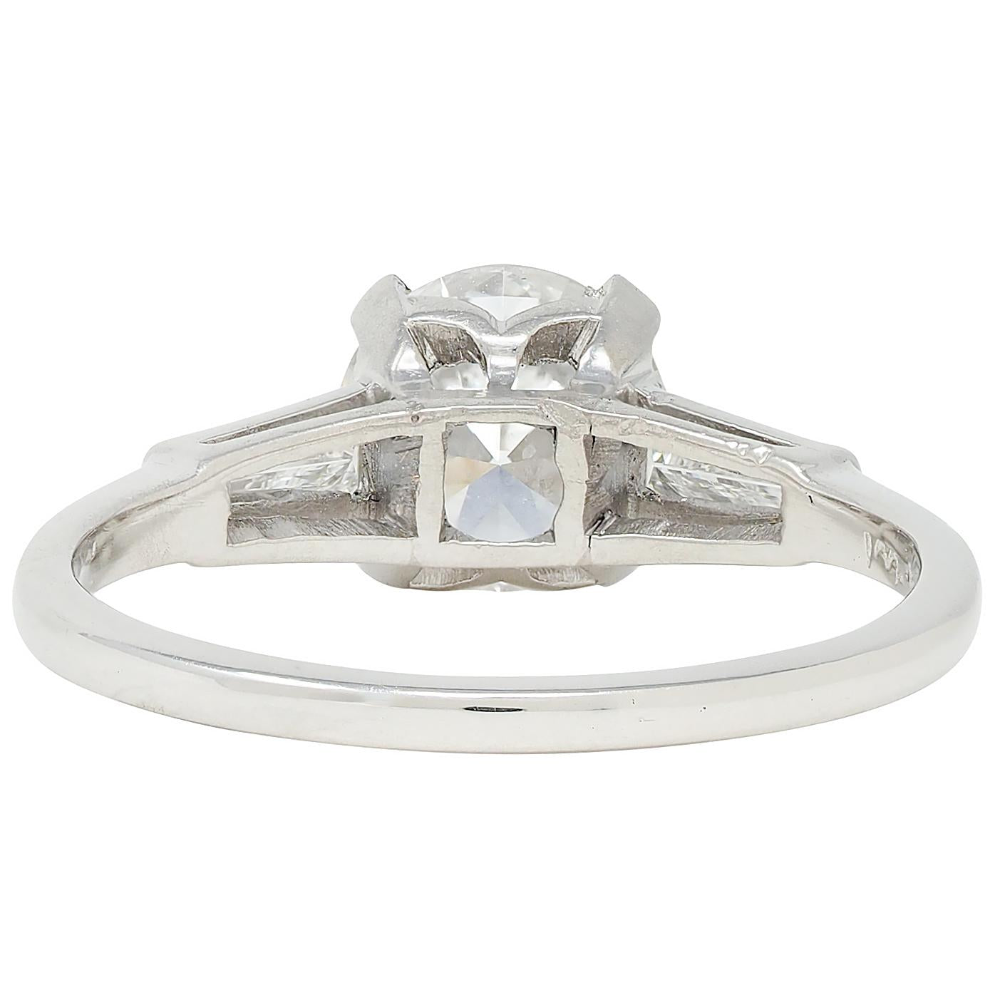 Mid-Century 1.80 CTW Diamond Platinum Vintage Three Stone Engagement Ring GIA