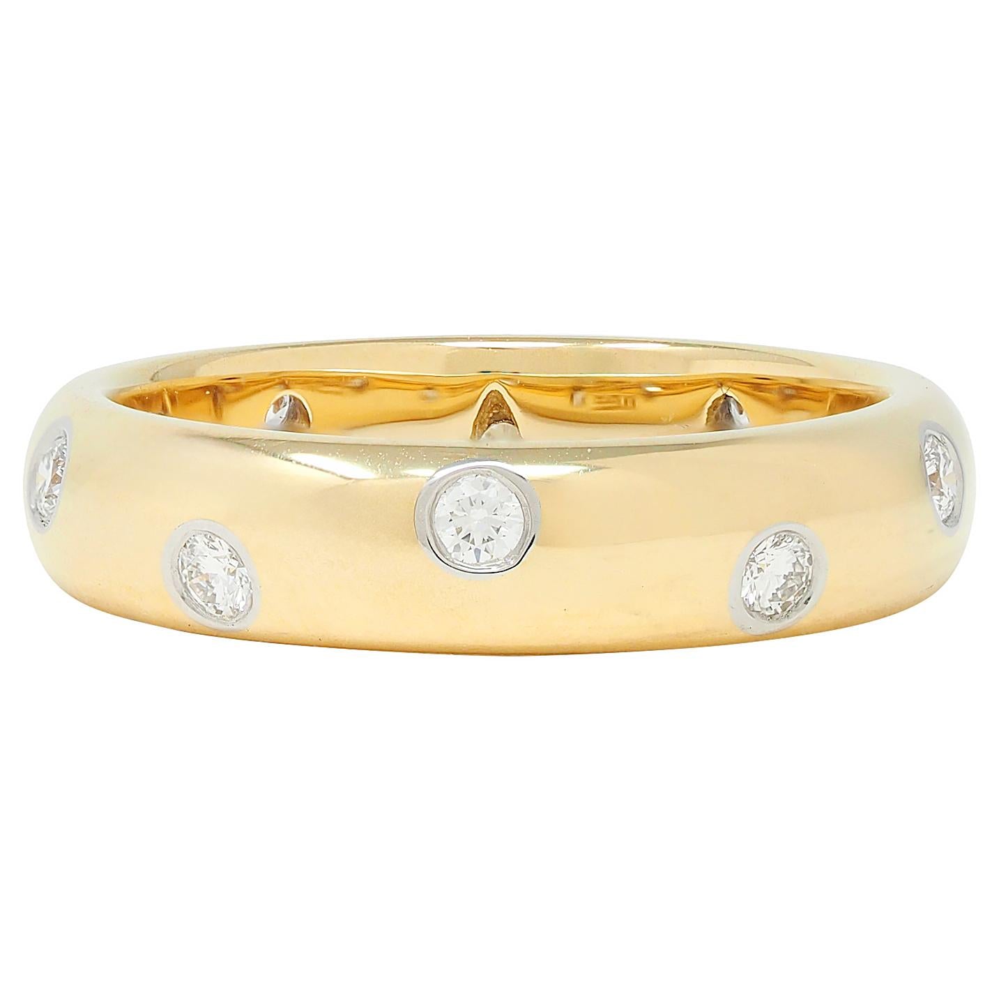 Tiffany & Co. 2000's Diamond Platinum 18 Karat Yellow Gold Etoile Band Ring