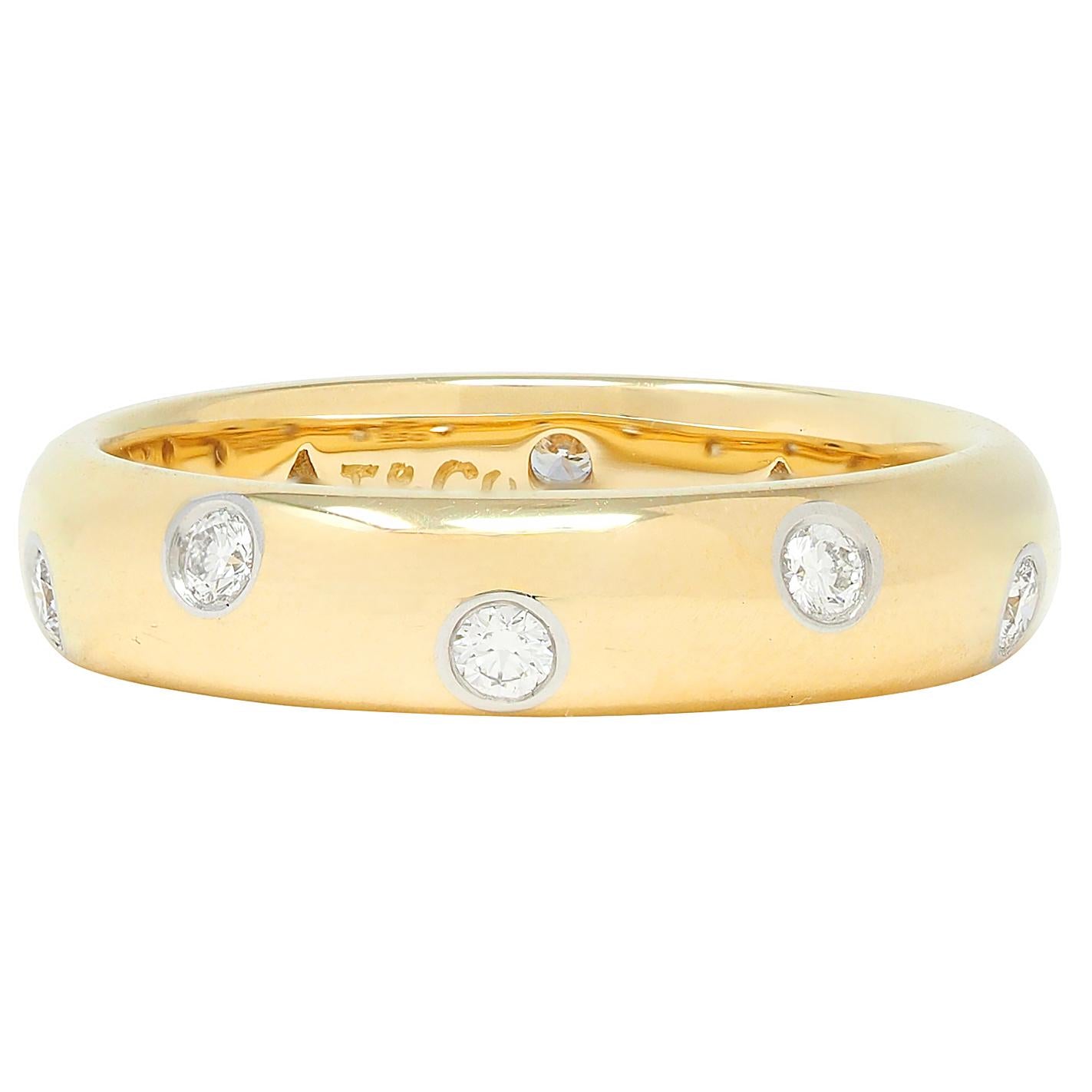 Tiffany & Co. 2000's Diamond Platinum 18 Karat Yellow Gold Etoile Band Ring