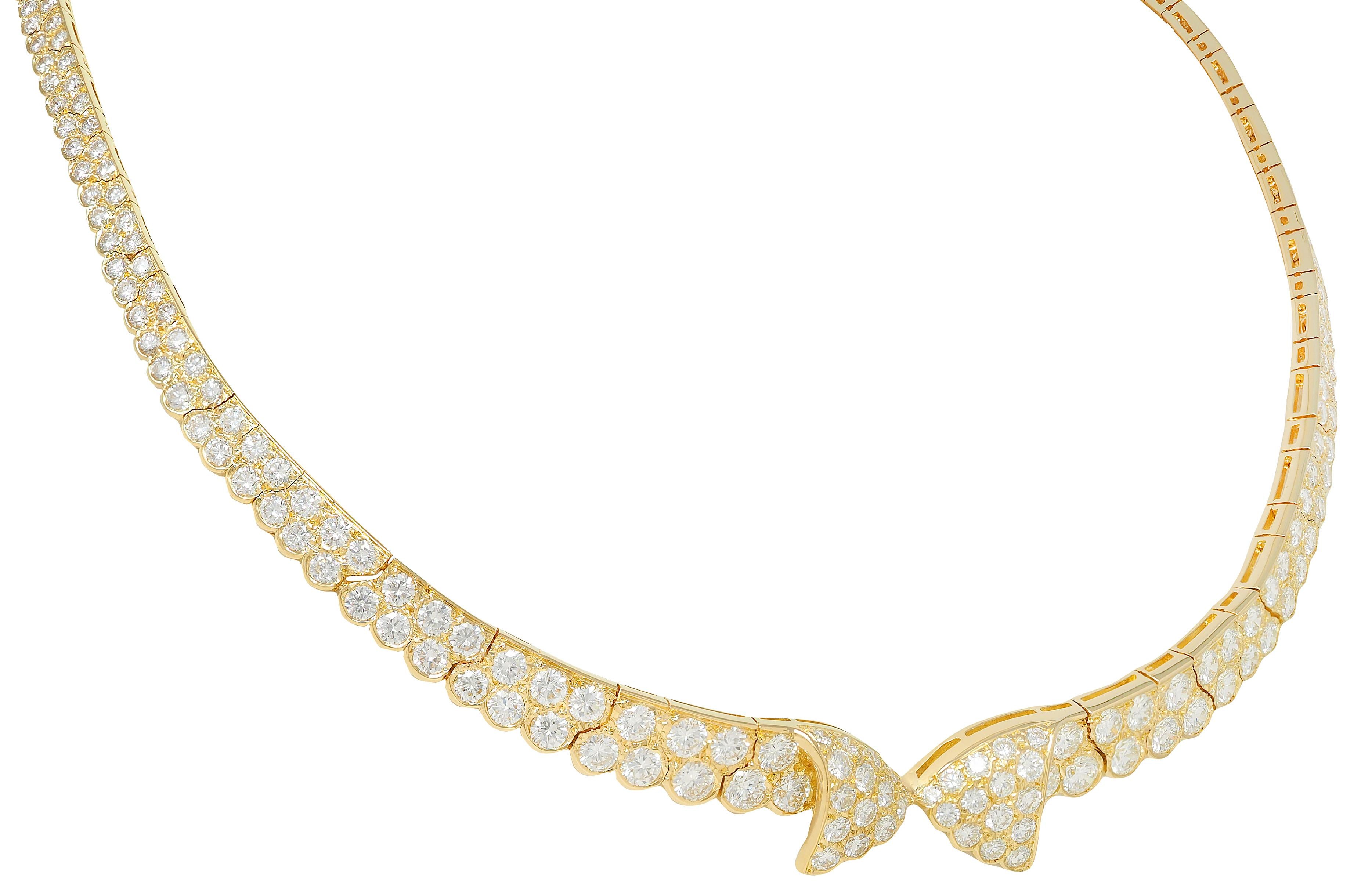 Van Cleef & Arpels French 20.62 CTW Diamond 18K Yellow Gold Bow Collar Necklace
