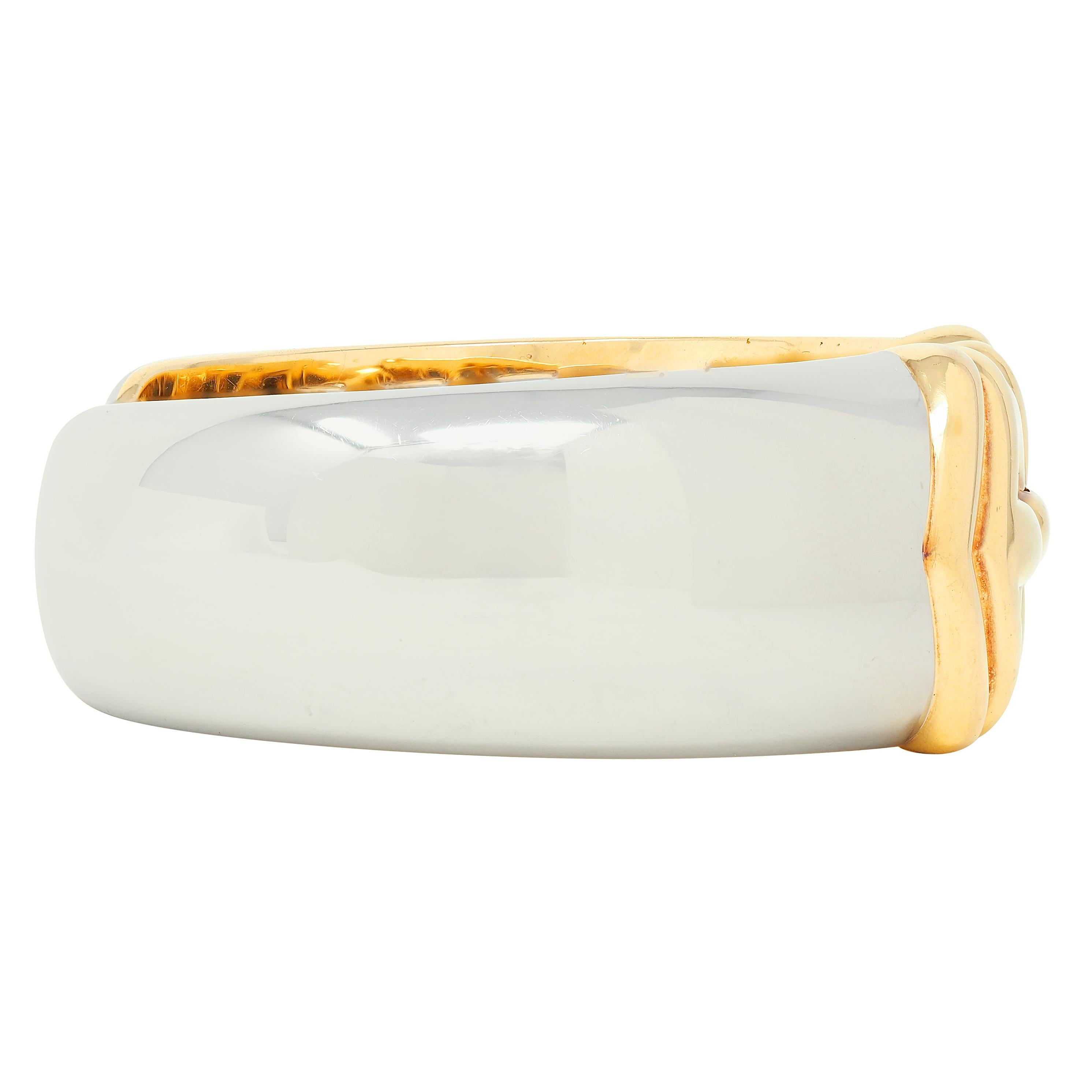 Bulgari 1990's 18K Yellow Gold Stainless Steel Vintage Alveare Cuff Bracelet