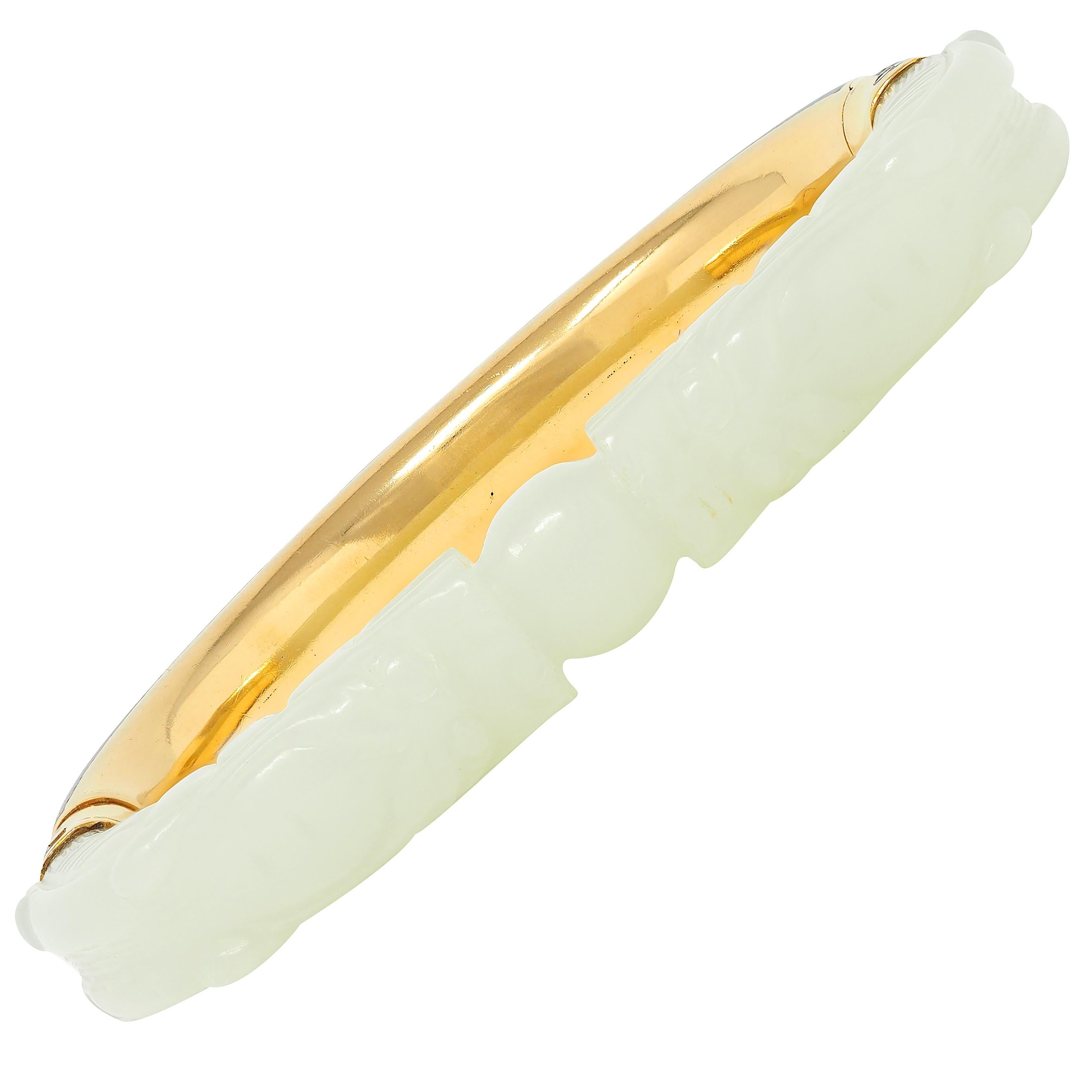 Vintage Jade Blue Enamel 18 Karat Yellow Gold Two Dragons Cuff Bracelet