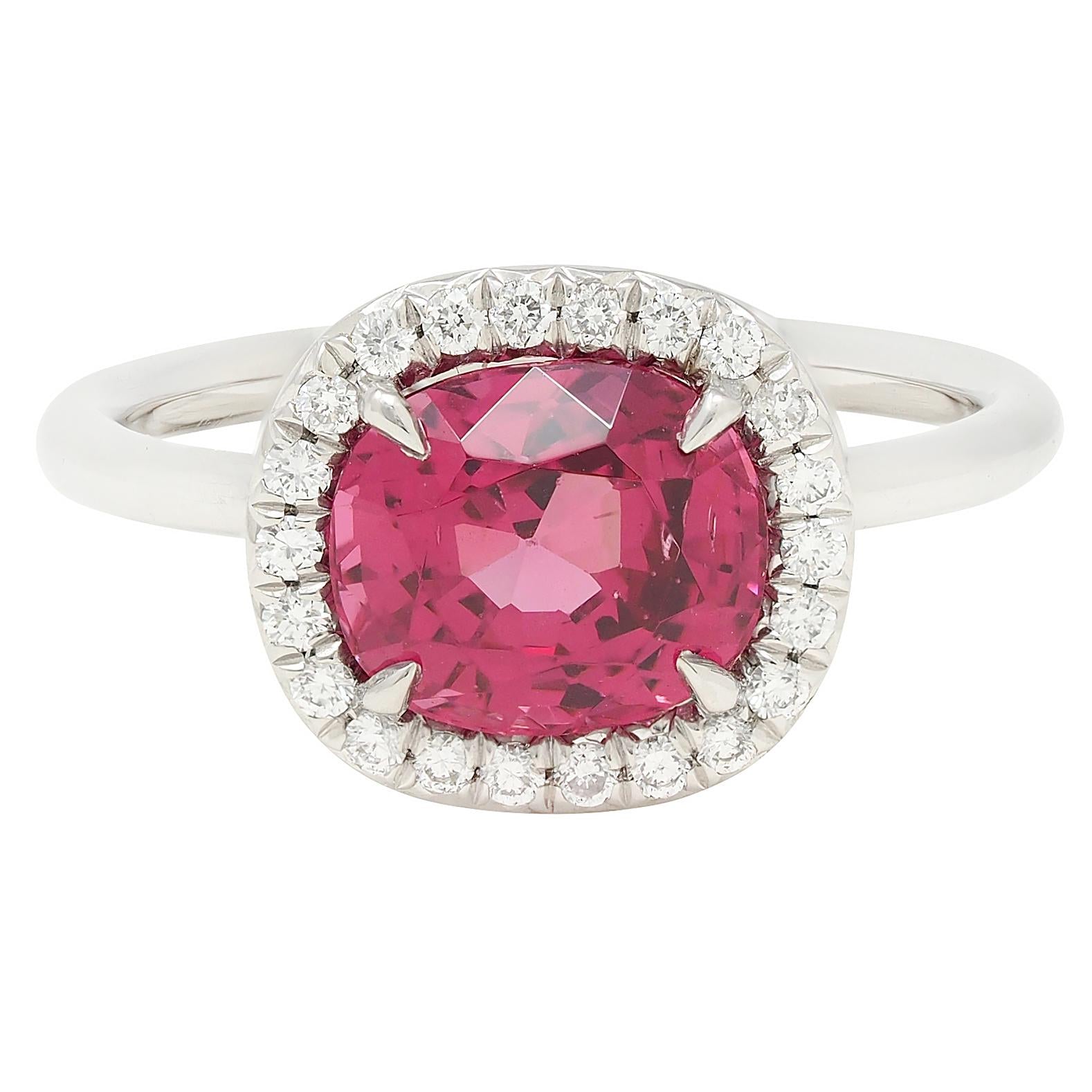 Contemporary 2.85 CTW Spinel Diamond Platinum Cushion Halo Ring