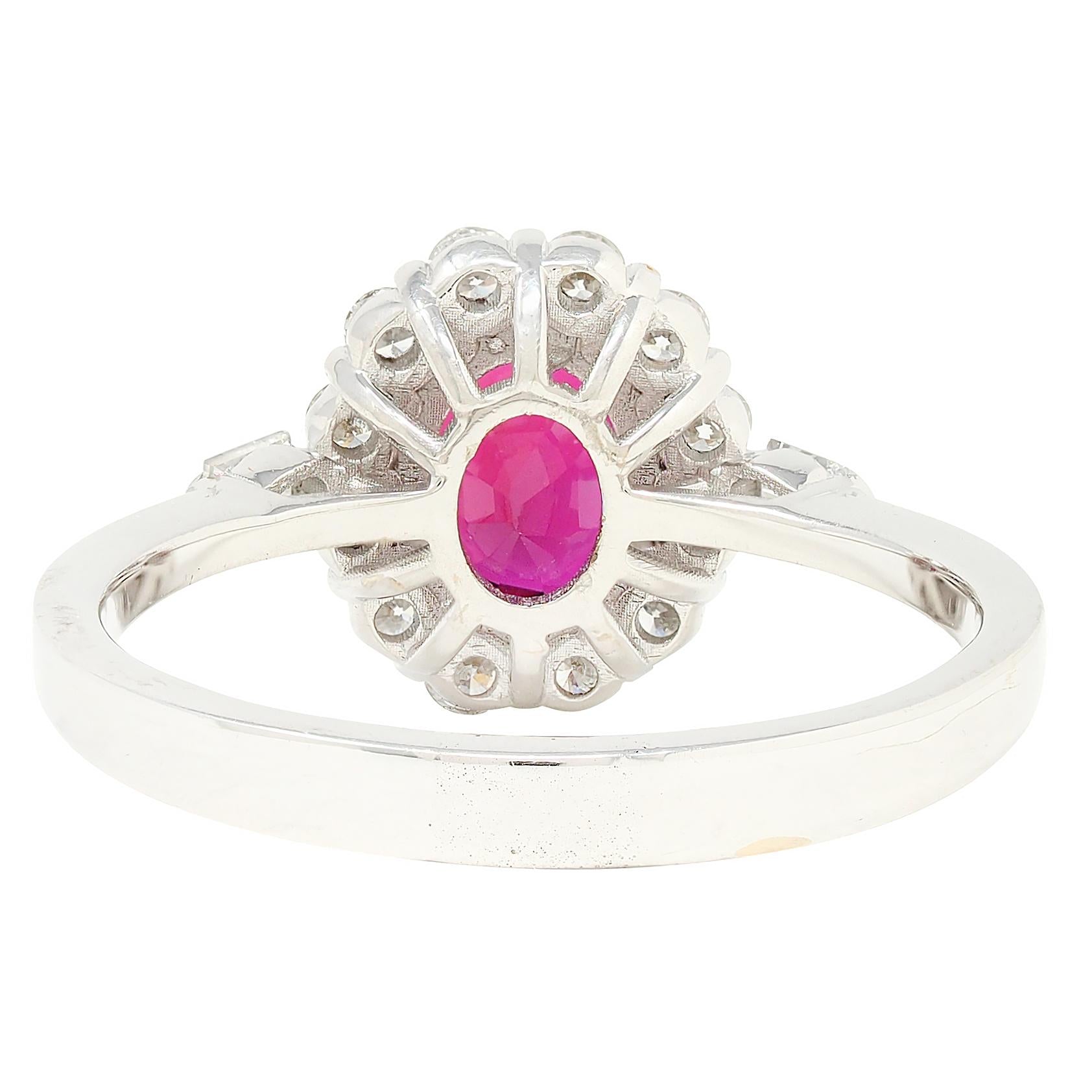 Contemporary 1.80 CTW Ruby Diamond 18 Karat White Gold Halo Ring GIA