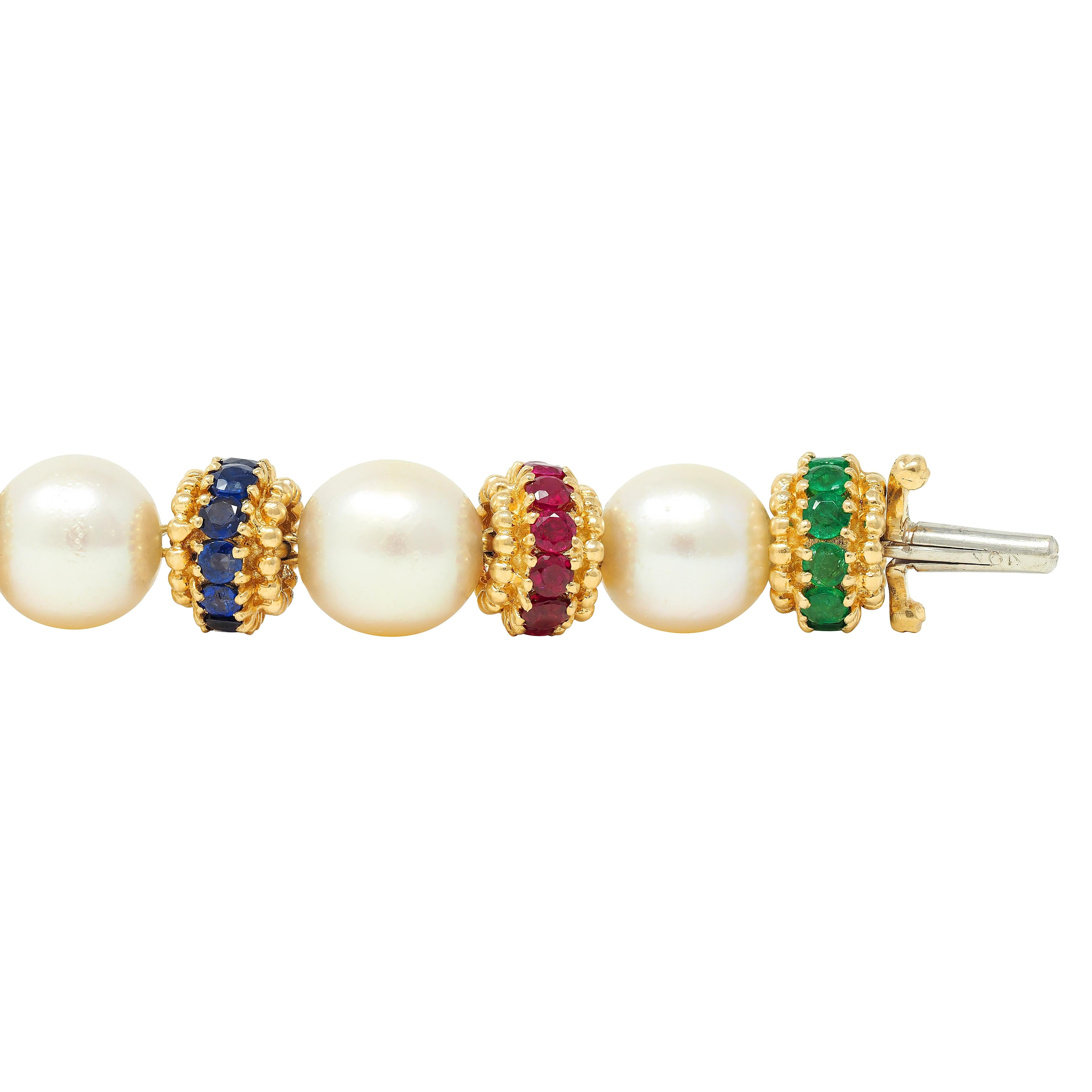 Van Cleef & Arpels 1980's Pearl Multi-Gem 18K Gold Convertible Bracelet Set
