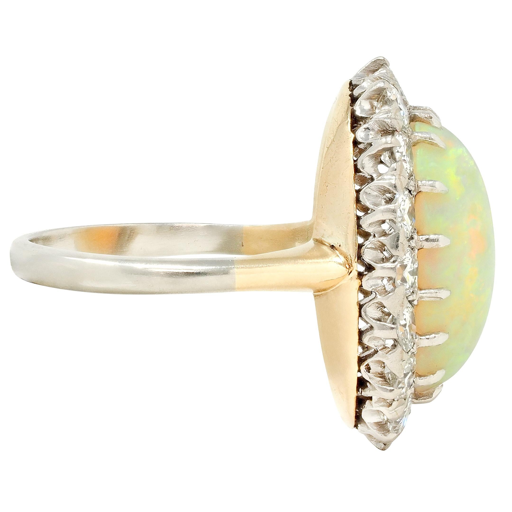 Mid-Century Diamond Opal Platinum 14 Karat Gold Vintage Halo Ring