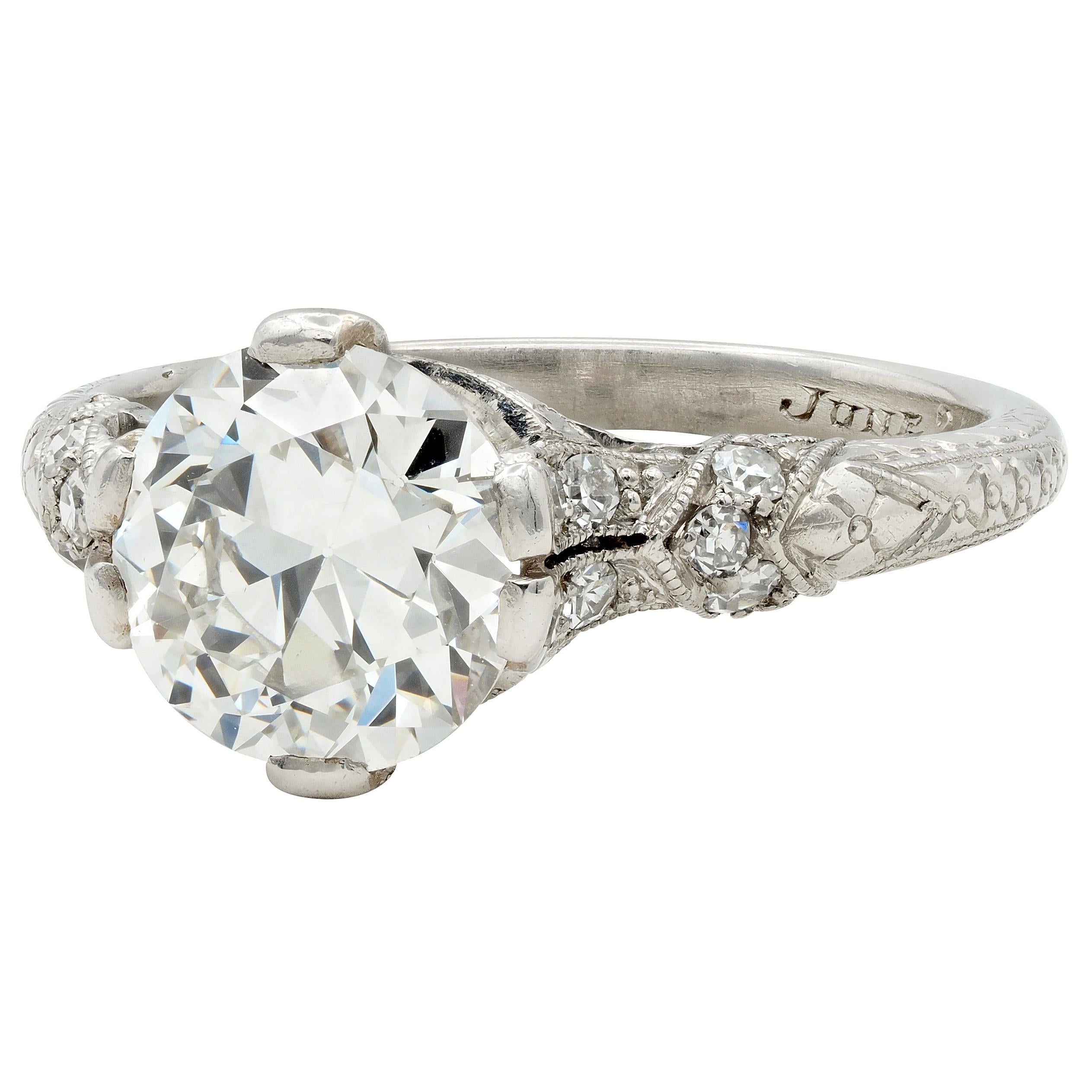 Art Deco 1936 1.90 Old European Cut Diamond Platinum Vintage Engagement Ring