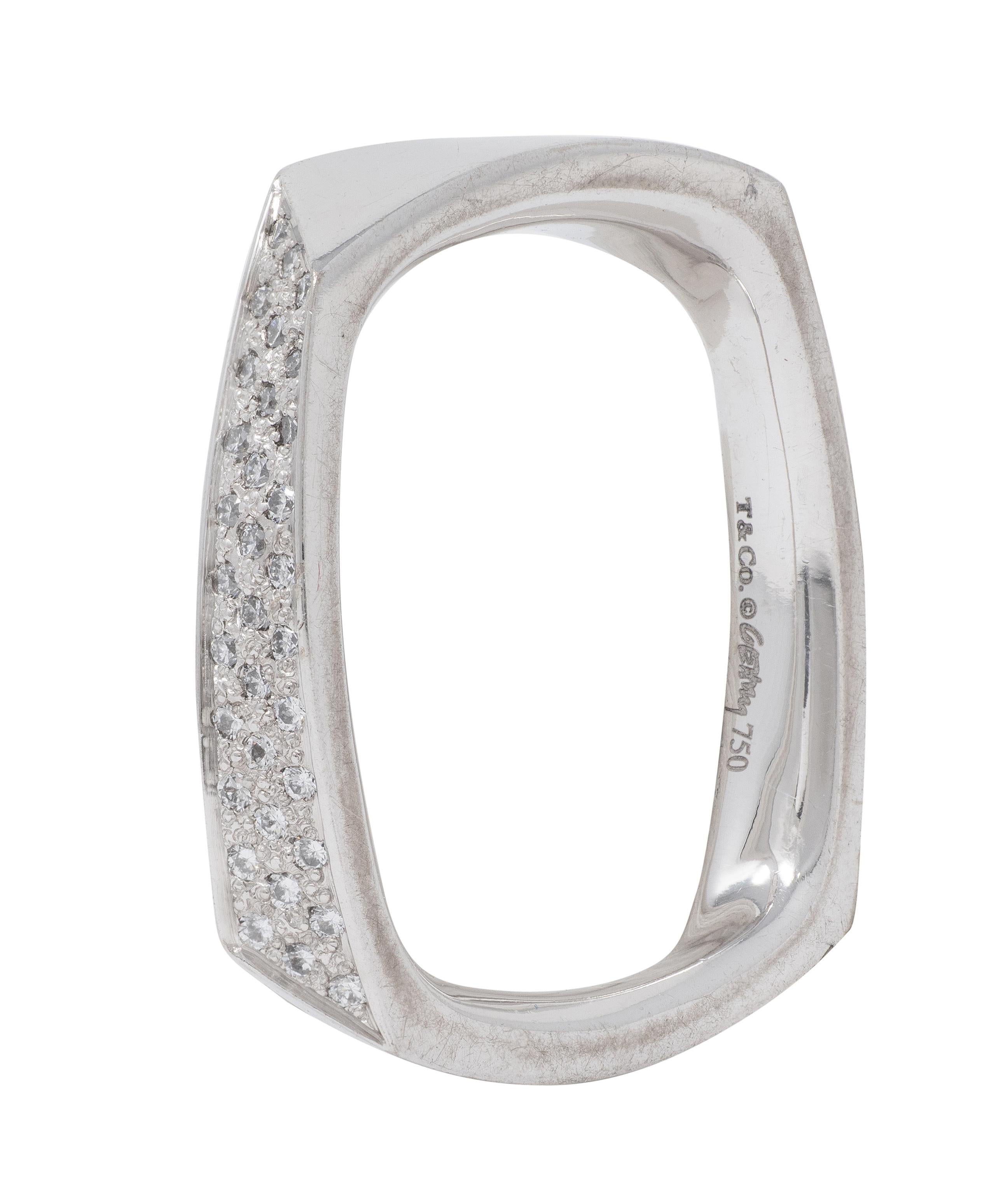 Frank Gehry Tiffany & Co. 1990's Diamond 18K White Gold Square Torque Band Ring