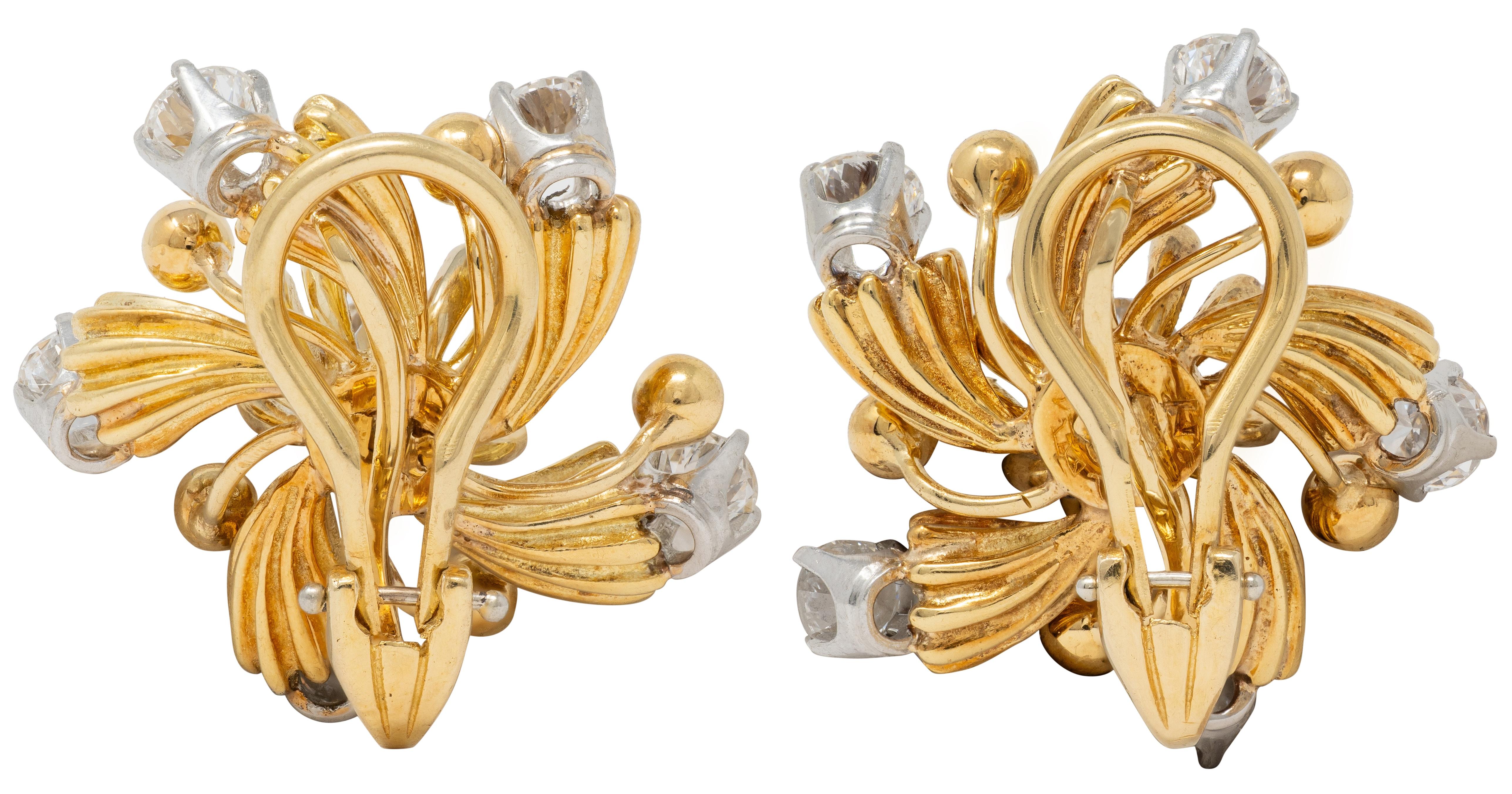 Schlumberger Tiffany & Co. Diamond 18K Gold Platinum Vintage Star Burst Earrings