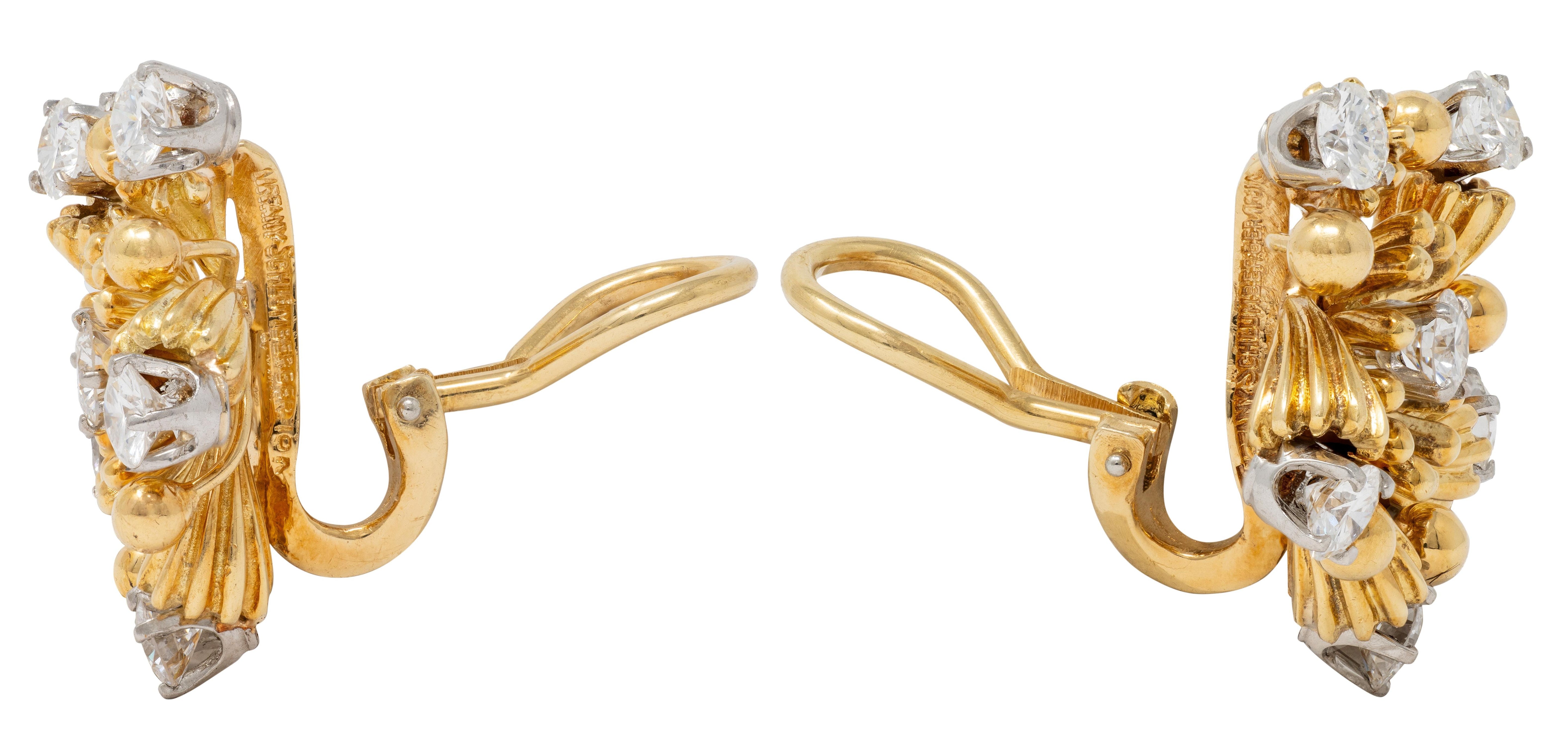 Schlumberger Tiffany & Co. Diamond 18K Gold Platinum Vintage Star Burst Earrings