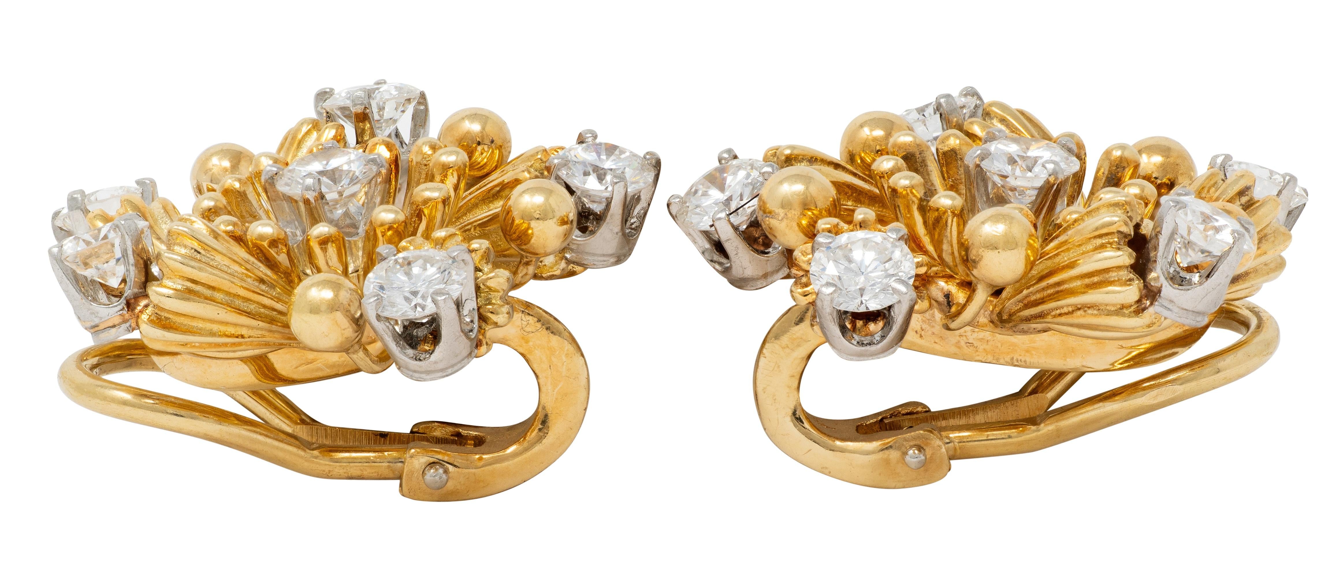 Schlumberger Tiffany & Co. Diamond 18K Gold Platinum Vintage Star Burst Earrings