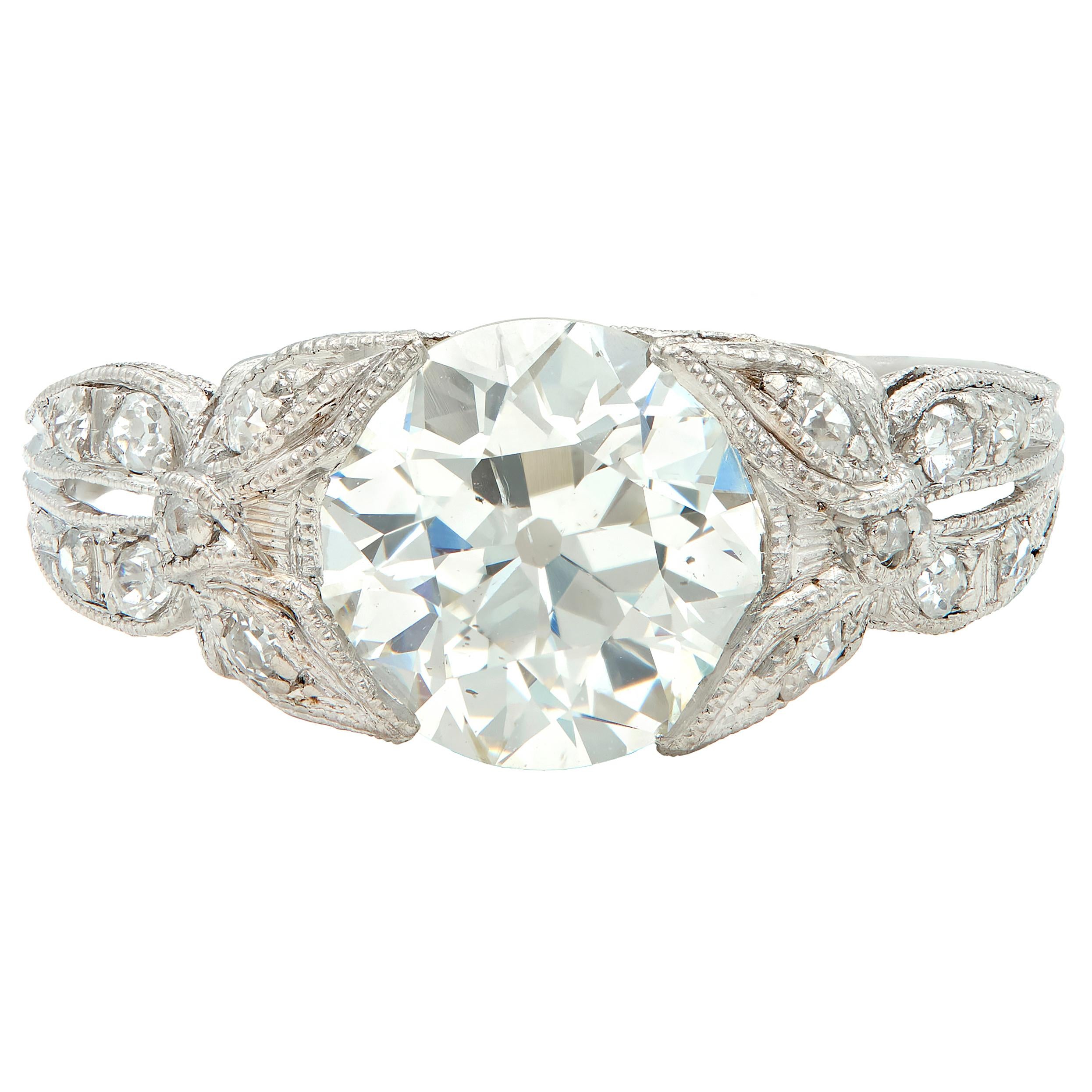 Belle Epoque Old European Diamond Platinum Butterfly Antique Engagement Ring GIA