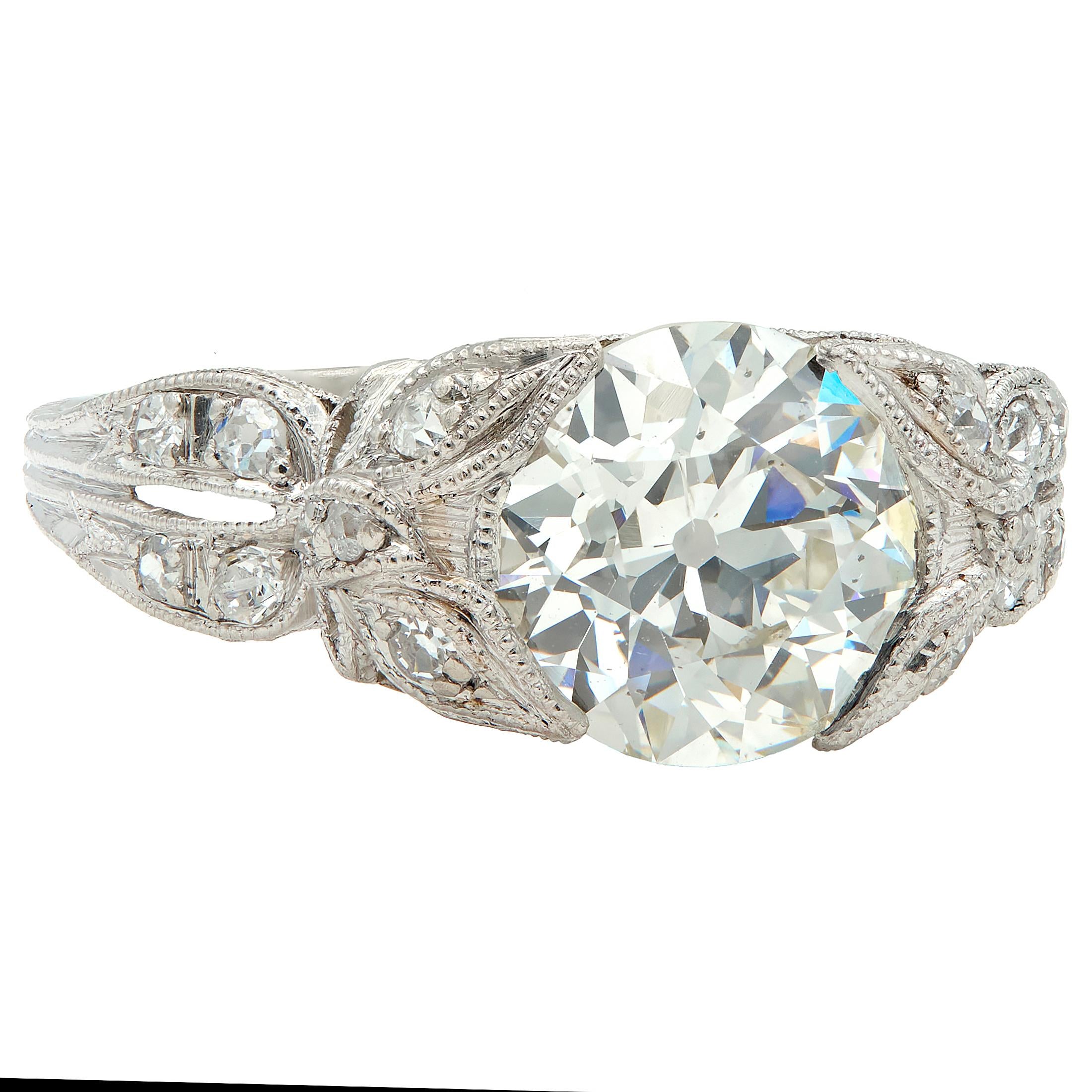 Belle Epoque Old European Diamond Platinum Butterfly Antique Engagement Ring GIA