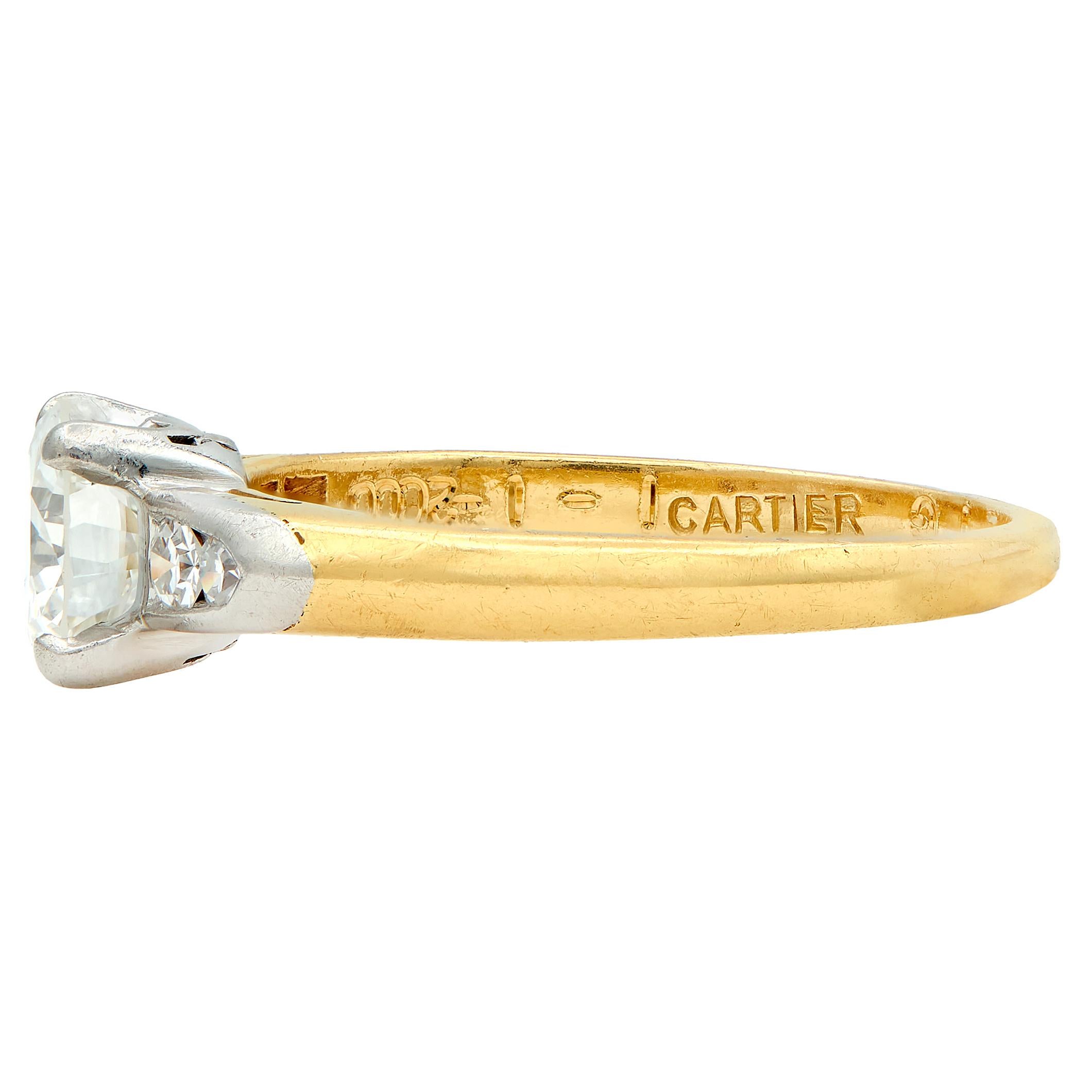 Cartier 0.73 CTW Transitional Cut Diamond Platinum 18K Gold Engagement Ring
